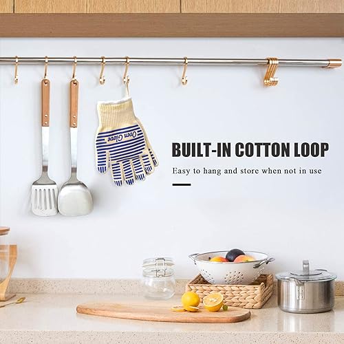 Miniatura 6 de Guantes de horno, guantes de parrilla resistentes al calor de 540 grados, guantes de silicona antideslizantes para superficies calientes con dedos,