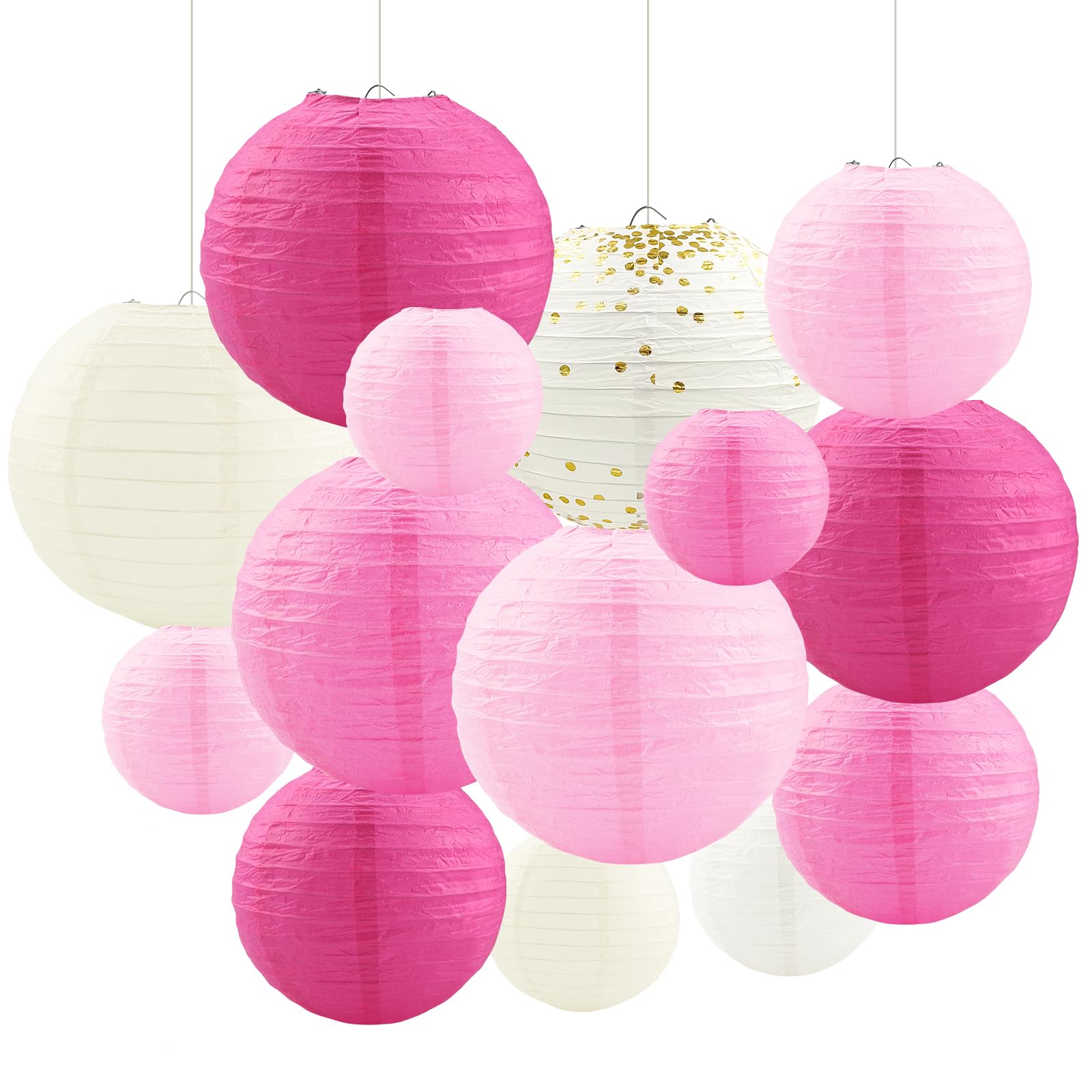 17 Farolillos De Papel Decorativos, Multicolor, Tamaños 10, 8 Y 6 Pulgadas, Para Fiestas, Bodas Y Baby Showers