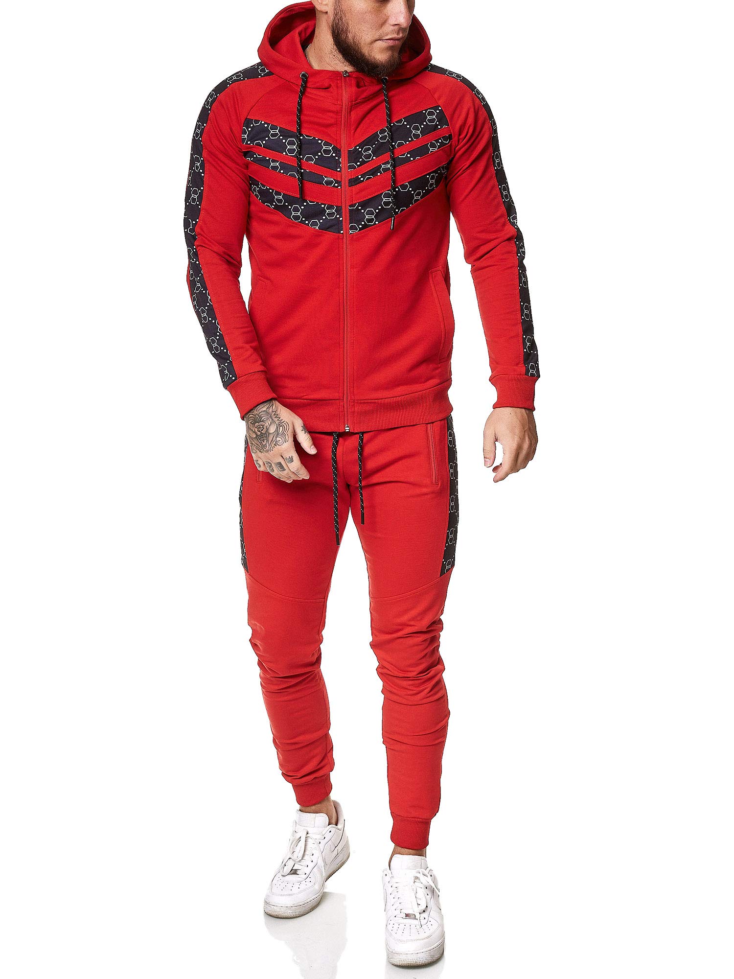 OneRedox Męski dres do joggingu, dres sportowy model 13108 czerwono-czarny S, czerwony/czarny, S