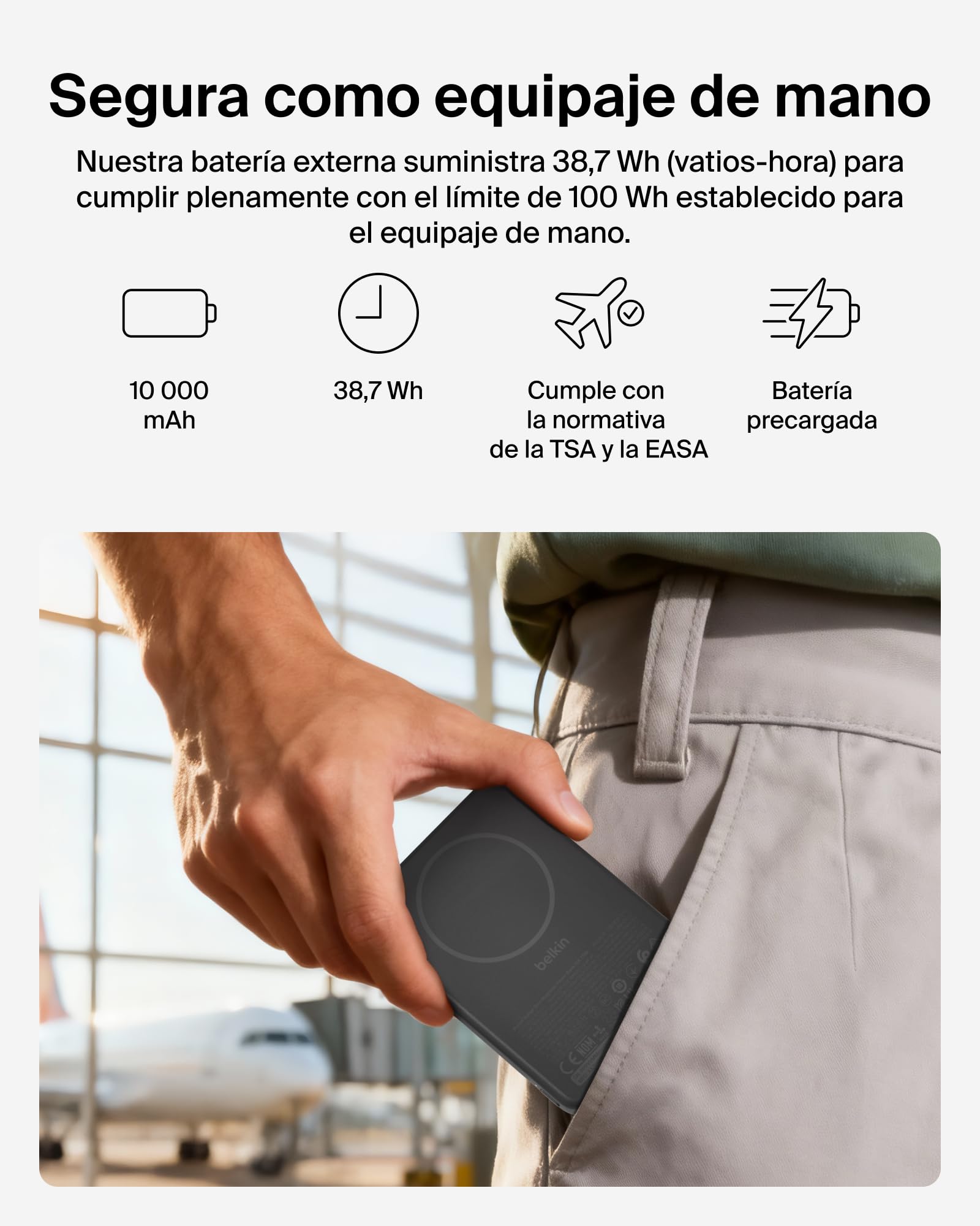 Belkin BoostCharge Batería Externa 10000 mAh con Anillo Magnético - Negro | Power Bank Qi2 de 10000 mAh, Anillo Magnético para Accesorios, 2 Puertos USB-C, Precargada, Cable Incluido, Batería Portátil