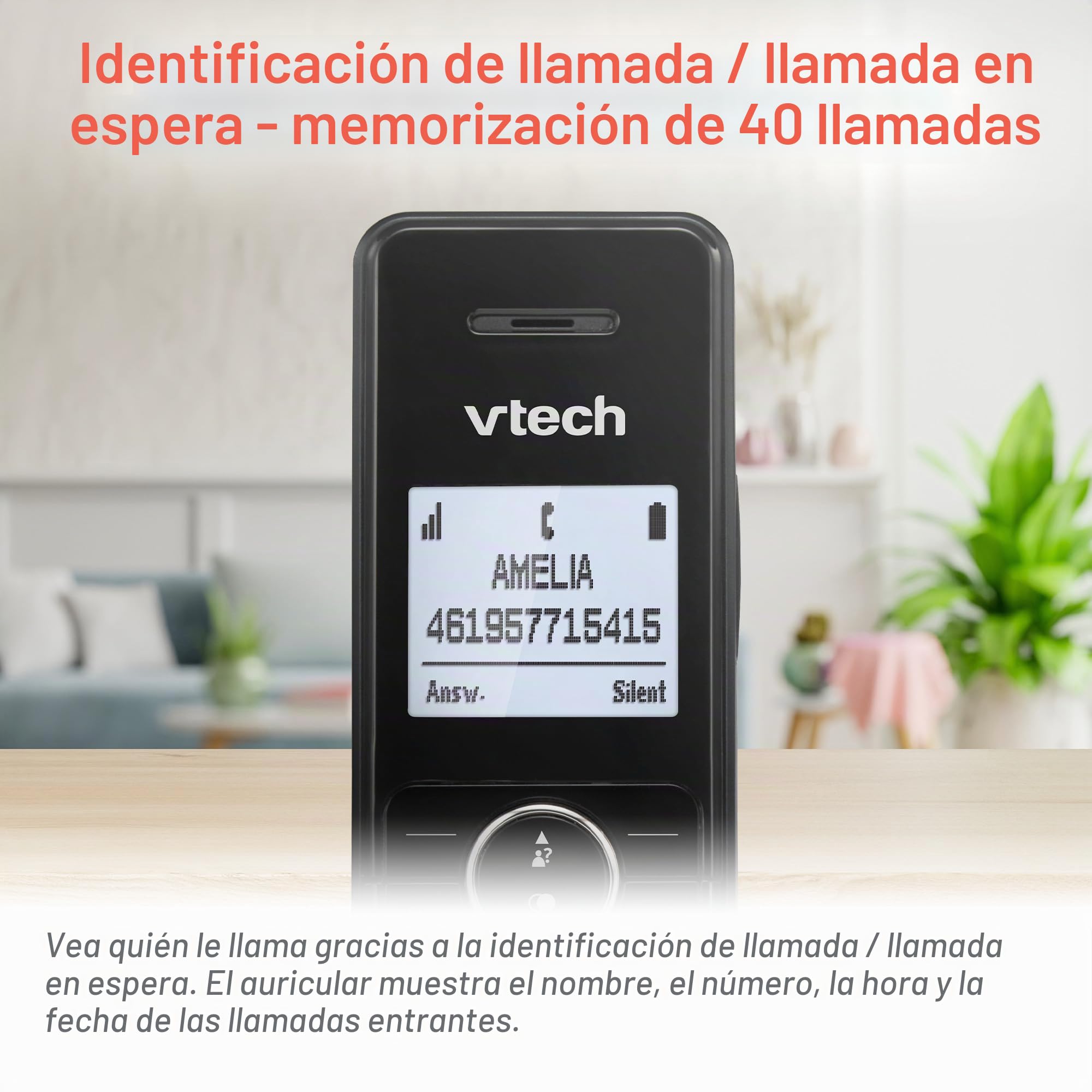 VTech MS3050 - Teléfono Fijo Inalámbrico DECT Con Bloqueo de Llamadas, Contestador, Identificación de Llamada, Amplificador de Volumen, Altavoz Manos Libres y Marcación Rápida