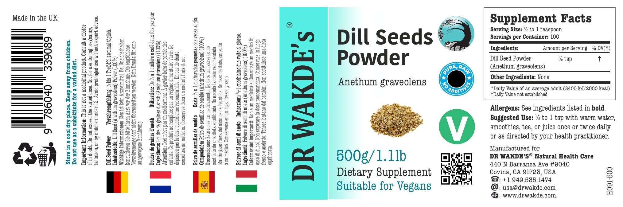 DR WAKDE'S® Dill-Samen-Pulver (Anethum graveolens) - 1kg (2.2lb) I 100% Kräuter I Ayurvedische Nahrungsergänzung I Mengenrabatt I Versand am selben Tag