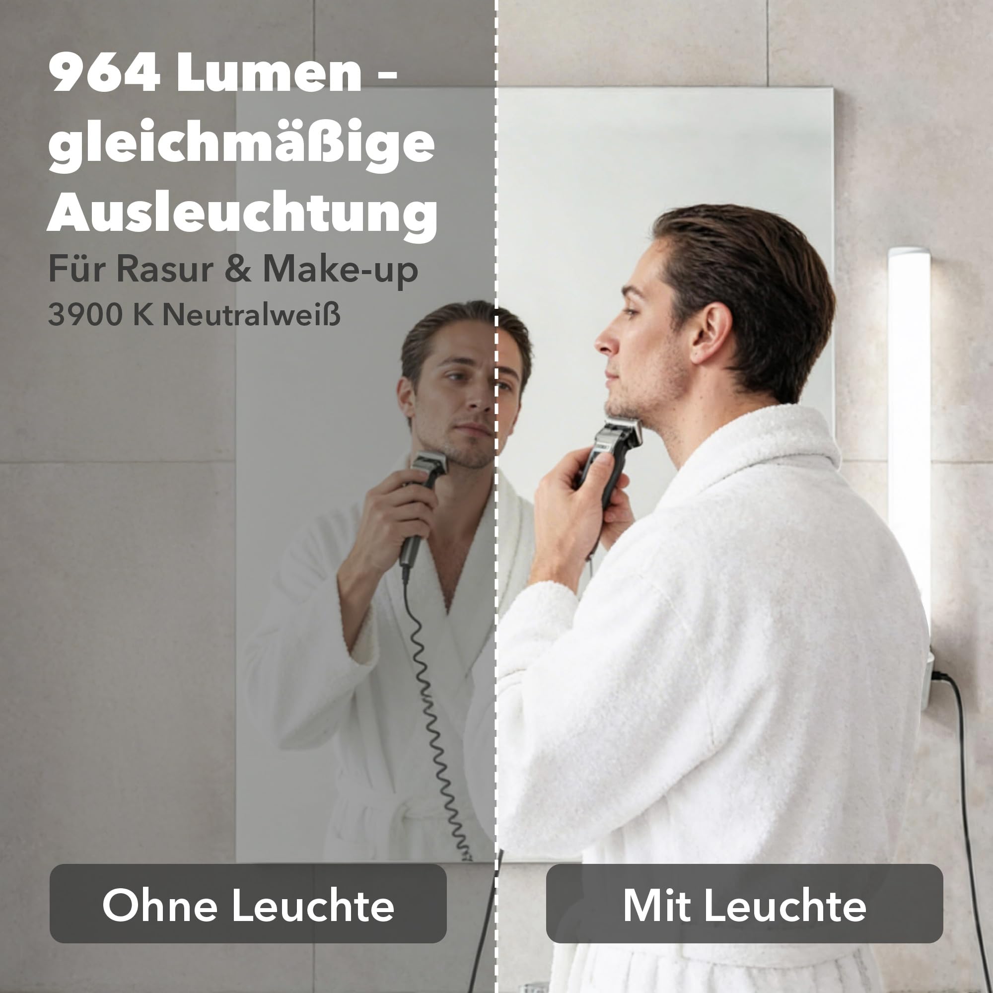 ledscom.de Lampe LED pour miroir FERIG, lampe de salle de bain avec prise de courant, 49cm, 10,2 W, 964lm, blanc