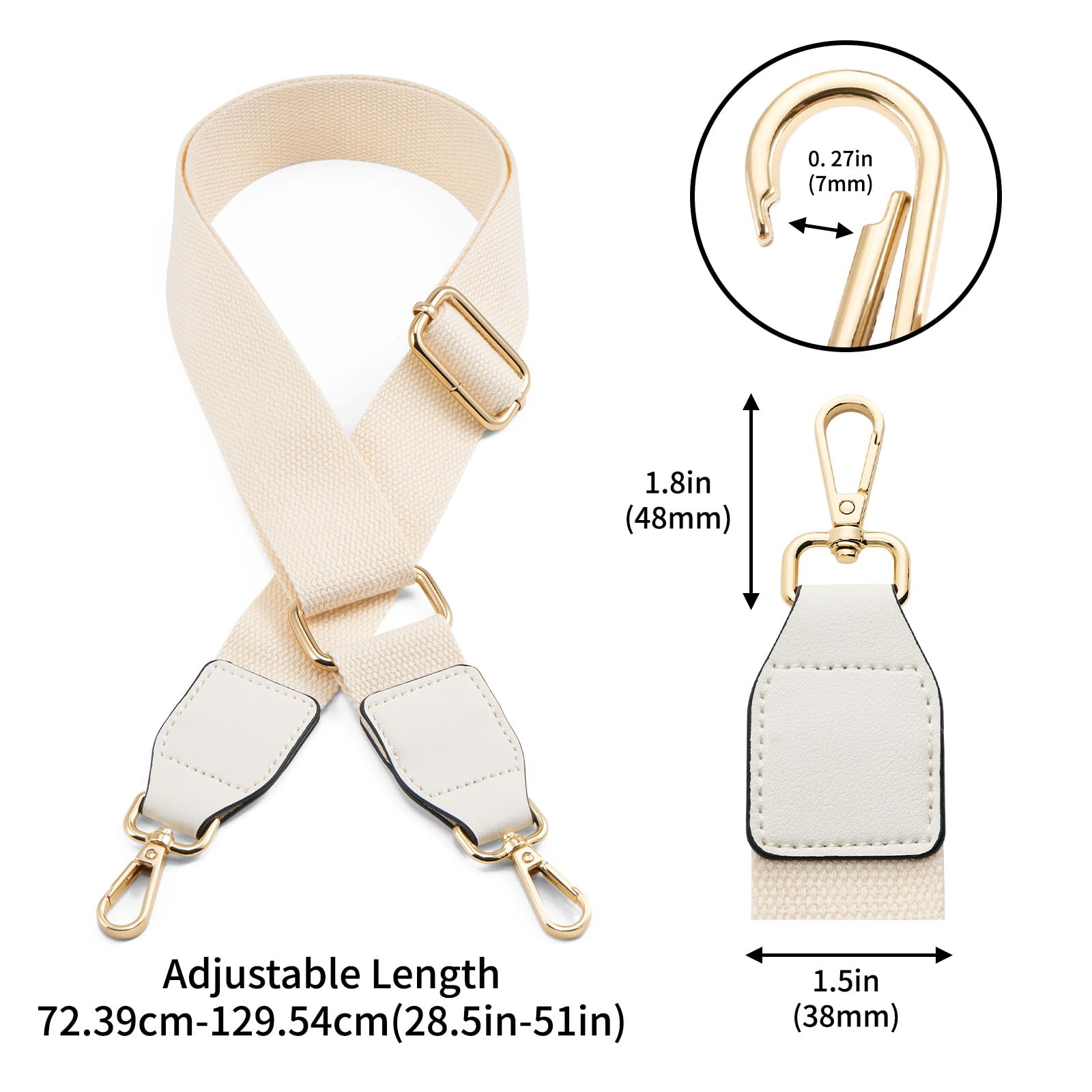 Tracolla Regolabile In Tela Per Borse - Con Ganci Girevoli Metallici, Pelle Bianca - Foto 3