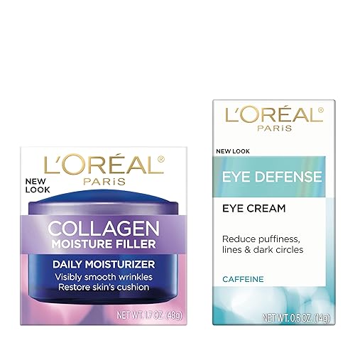 Miniatura 2 de L'Oreal Paris Crema hidratante facial de colágeno para día y noche, 1.7 onzas + crema de ojos Dermo-Expertise Eye Defense, 0.5 onzas