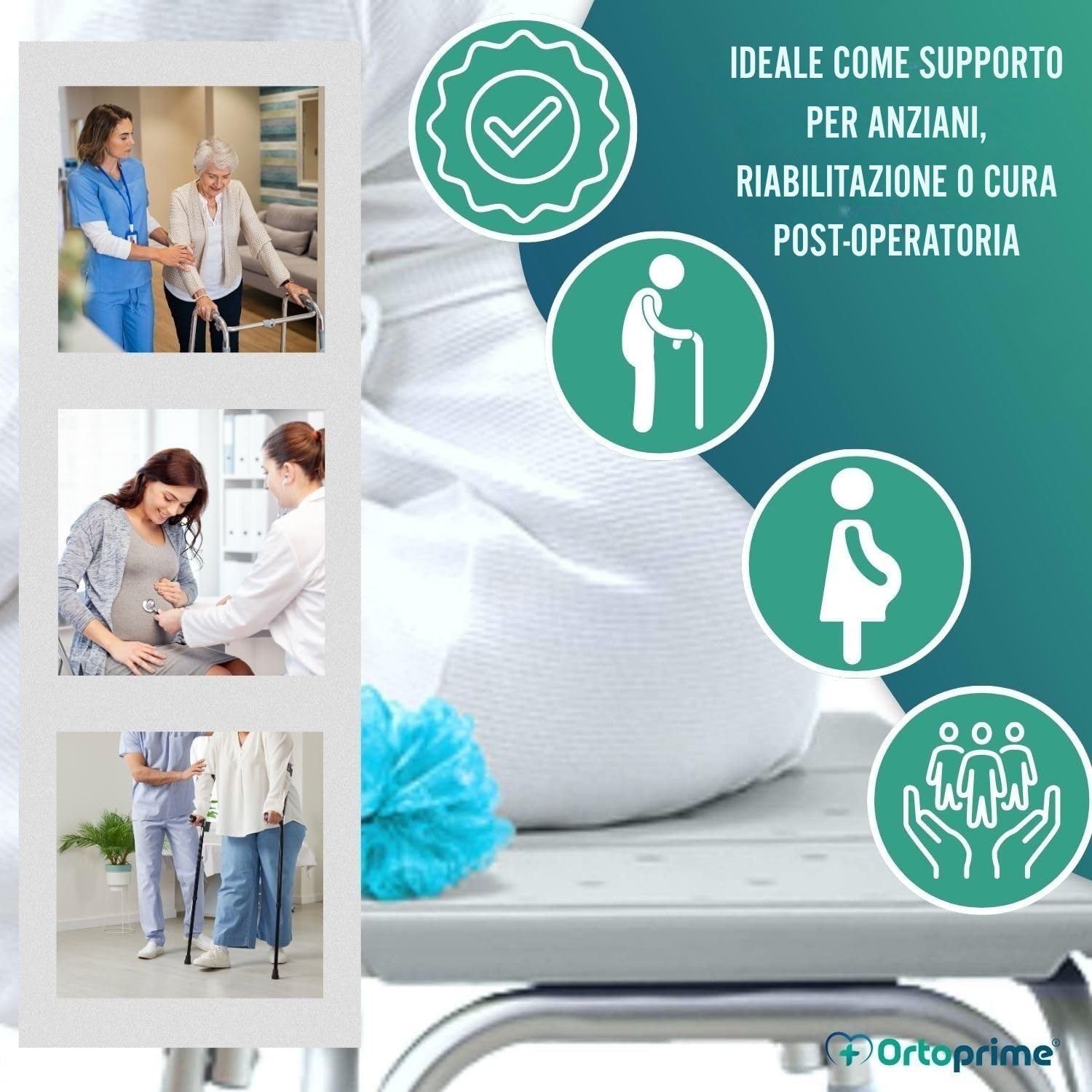 OrtoPrime Sedile per Vasca da Bagno per Anziani – Sedia per Vasca da Bagno Sicura – Seduta Vasca da Bagno Anziani Regolabile – Sgabello per Doccia