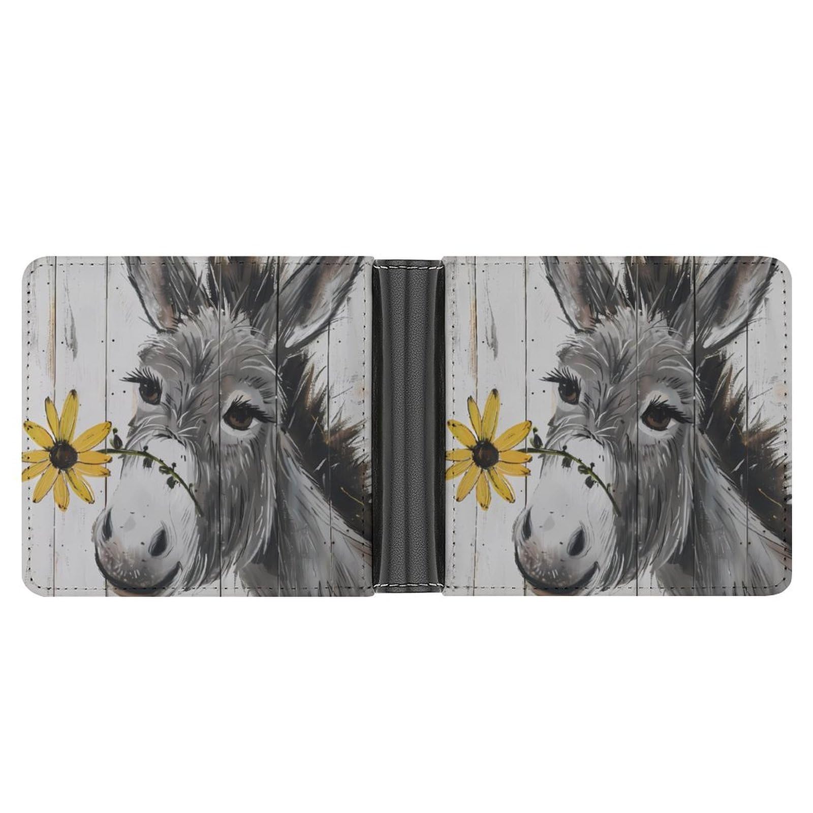 Cute Donkey with Daisy Flower Funny Men's Slim Bifold Wallet with Multiple Card Slots Front Pocket Purse