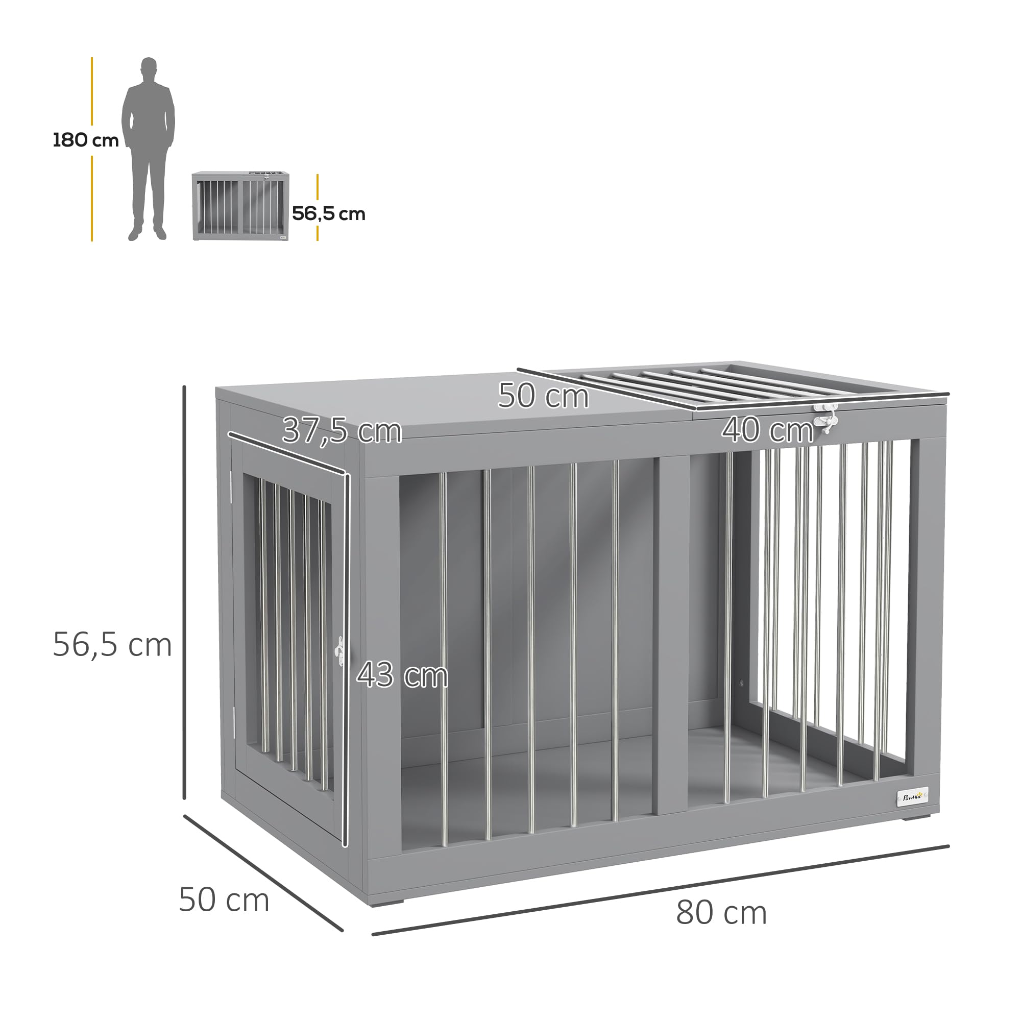 PawHut Caseta de interior para perros caseta para perros 2 puertas con cerradura buena ventilación mesa lateral 80 x 50 x 56,5 cm gris