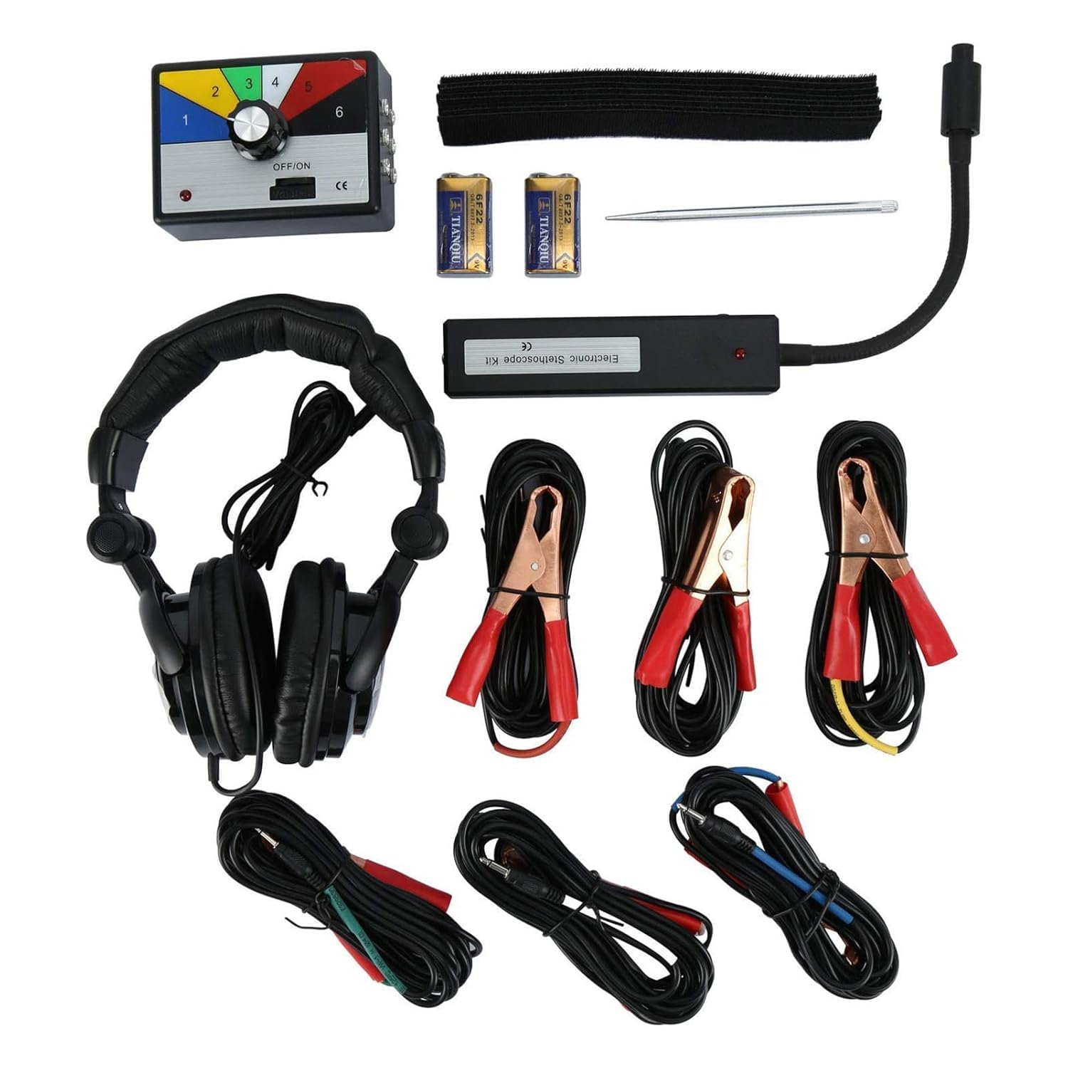 Auto-Diagnosegerät Für Chassis-Ohr, Elektronisches 6-Kanal-Stethoskop-Set Mit Kopfhörern, Vier Sender Sind Standard Für Die Reparatur Von Werkzeugmaschinen Mit Sensoren Für Ungewöhnliche Geräusche
