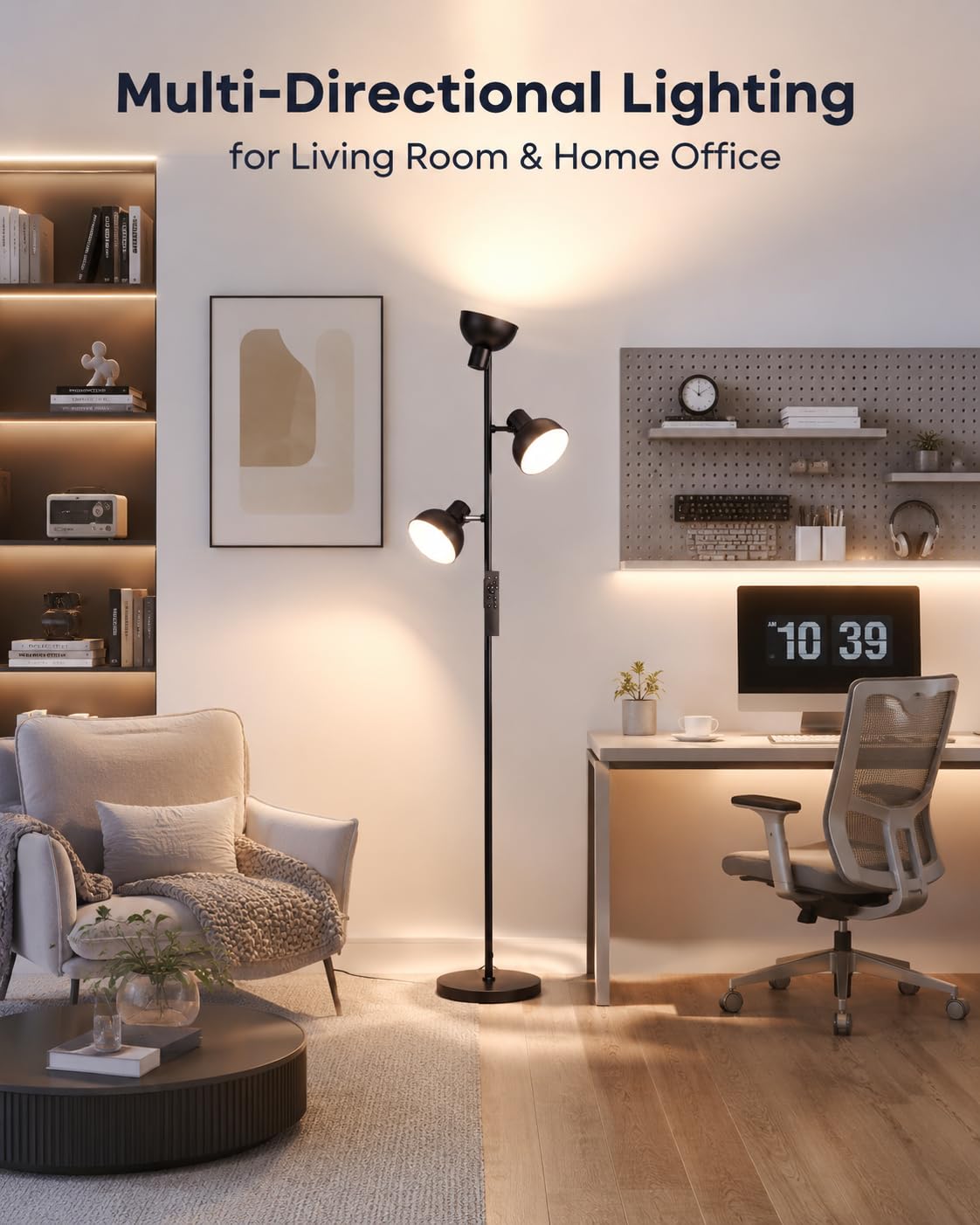 Lampada da Terra a 3 Teste per Soggiorno, LED 36W Dimmerabile con Telecomando e Controllo Touch, Temperatura Colore 2700K–6500K, Lampada Moderna da Lettura per Camera e Ufficio AVEN FL08