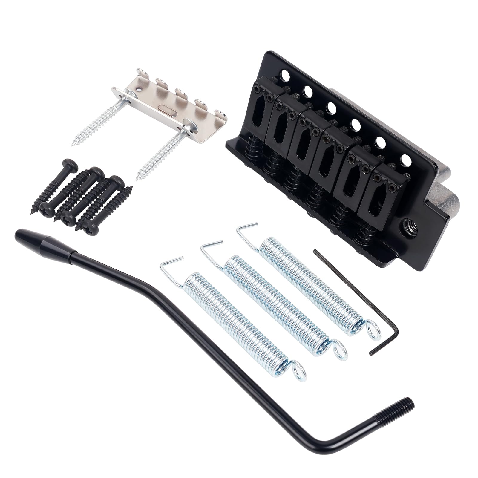 Banworks 6-String Tremolo Bridge System 52.5mm (2 1/16") String Space with Modern Saddles Tremolo Arm and Zinc Block for Strat ST Squier Style Electric Guitars JT/CYXT-01 Black