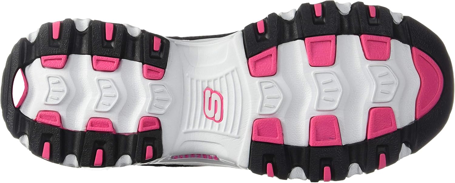 Skechers Women's D'Lites Memory Foam Lace-up Sneaker 9.5 Black-hot Pink