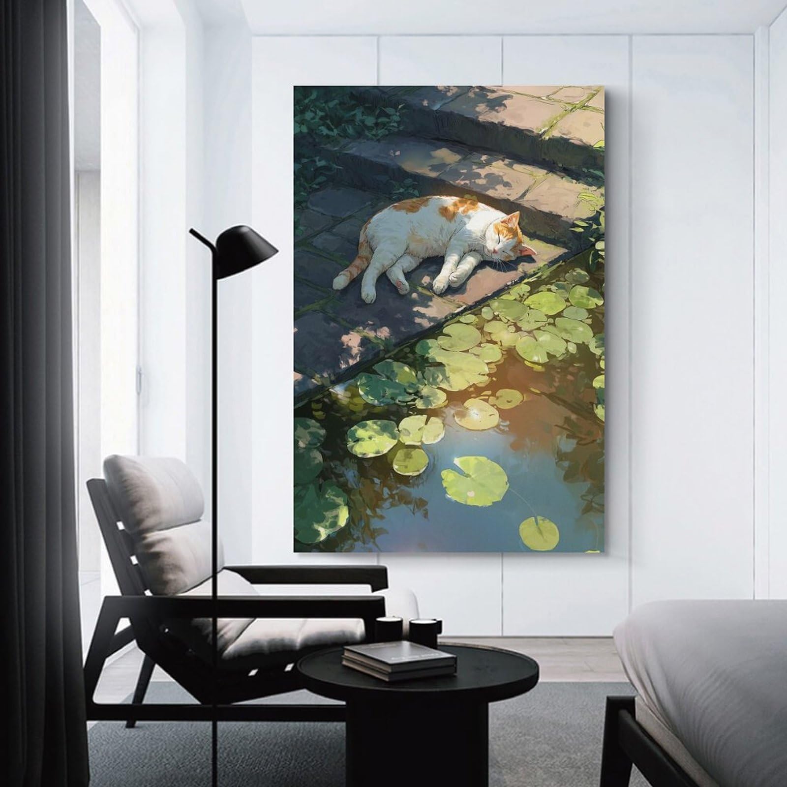 Junmoney Cat Nap by The Lily Pond Home Decor Wall Art 24x36inch(60x90cm), for Home, Office, Studio Or Guest Room, Canvas Wall Art That Fits Changing Layouts
