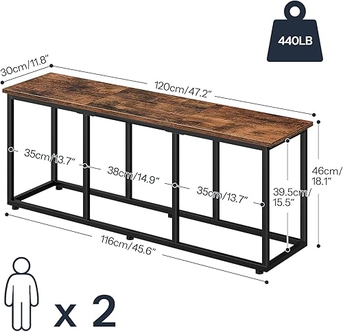Miniatura 3 de HOOBRO Banco de comedor, banco de mesa de comedor de 47.2 pulgadas, banco de cocina de estilo industrial, marco de acero, fácil de montar, para