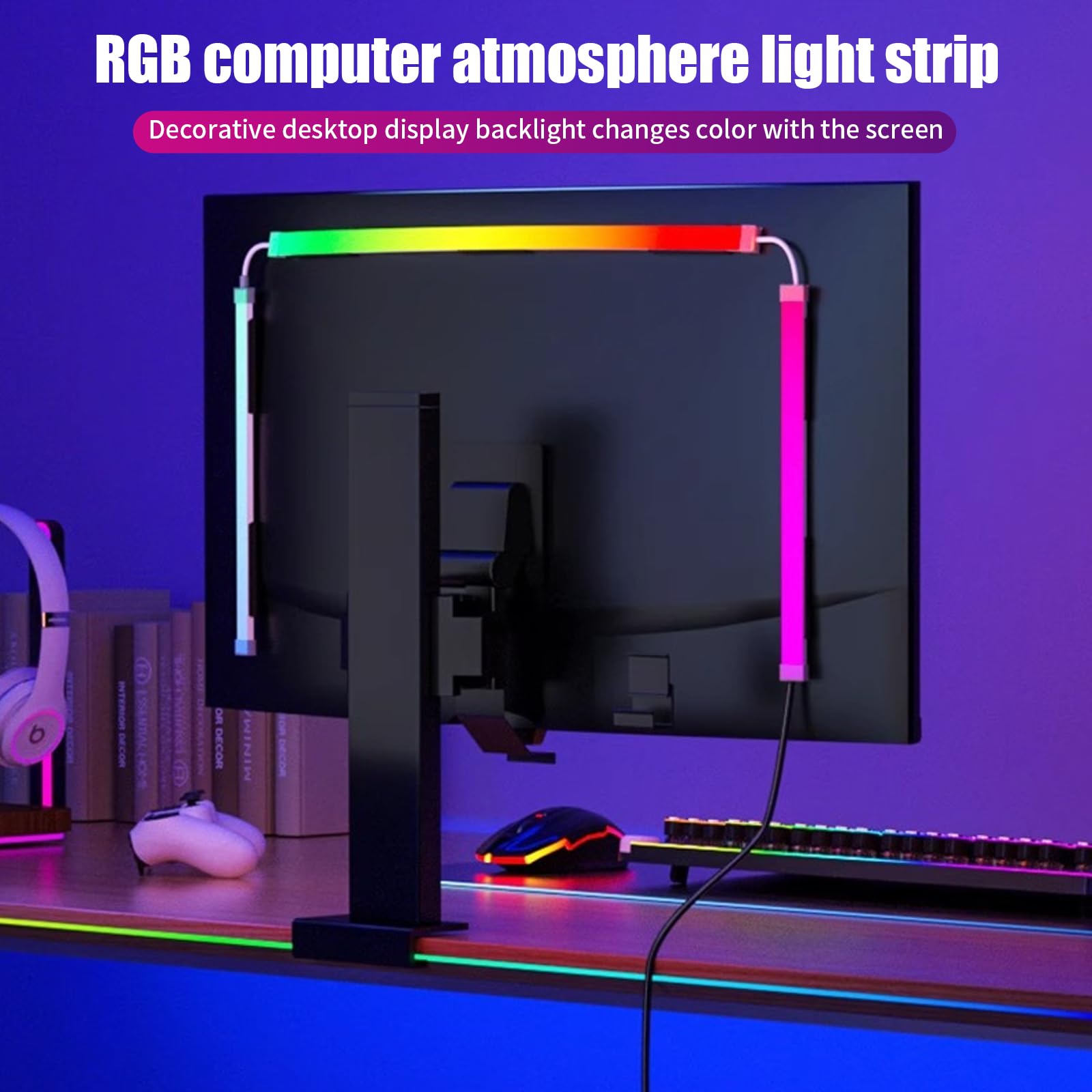 Striscia LED neon 5050, striscia LED RGB fai da te, striscia luminosa al neon, retroilluminazione PC, sincronizzazione con colore dello schermo, illuminazione LED USB (per monitor Pc da 34