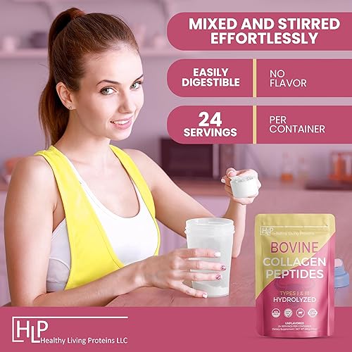 Miniatura 3 de Healthy Living Proteins - Proteína bovina hidrolizada tipo I y III - Colágeno en polvo sin sabor - Alimentado con pasto, péptidos bovinos criados en