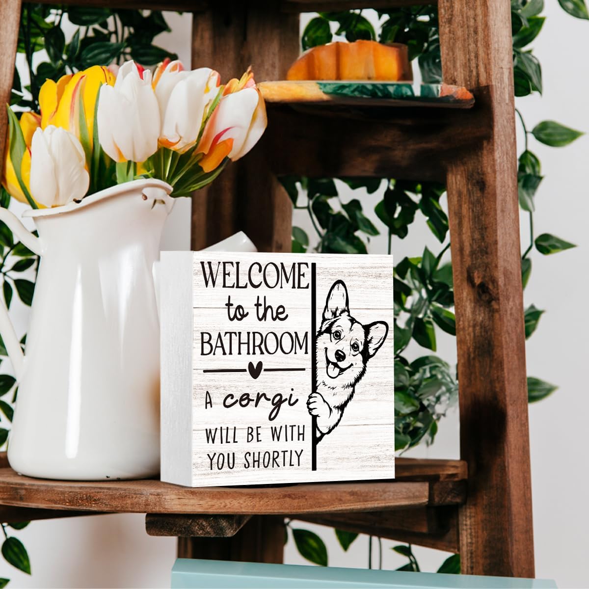 Funny Corgi Sign Bathroom Decor Farmhouse Bathroom Accessories Decoration image 4