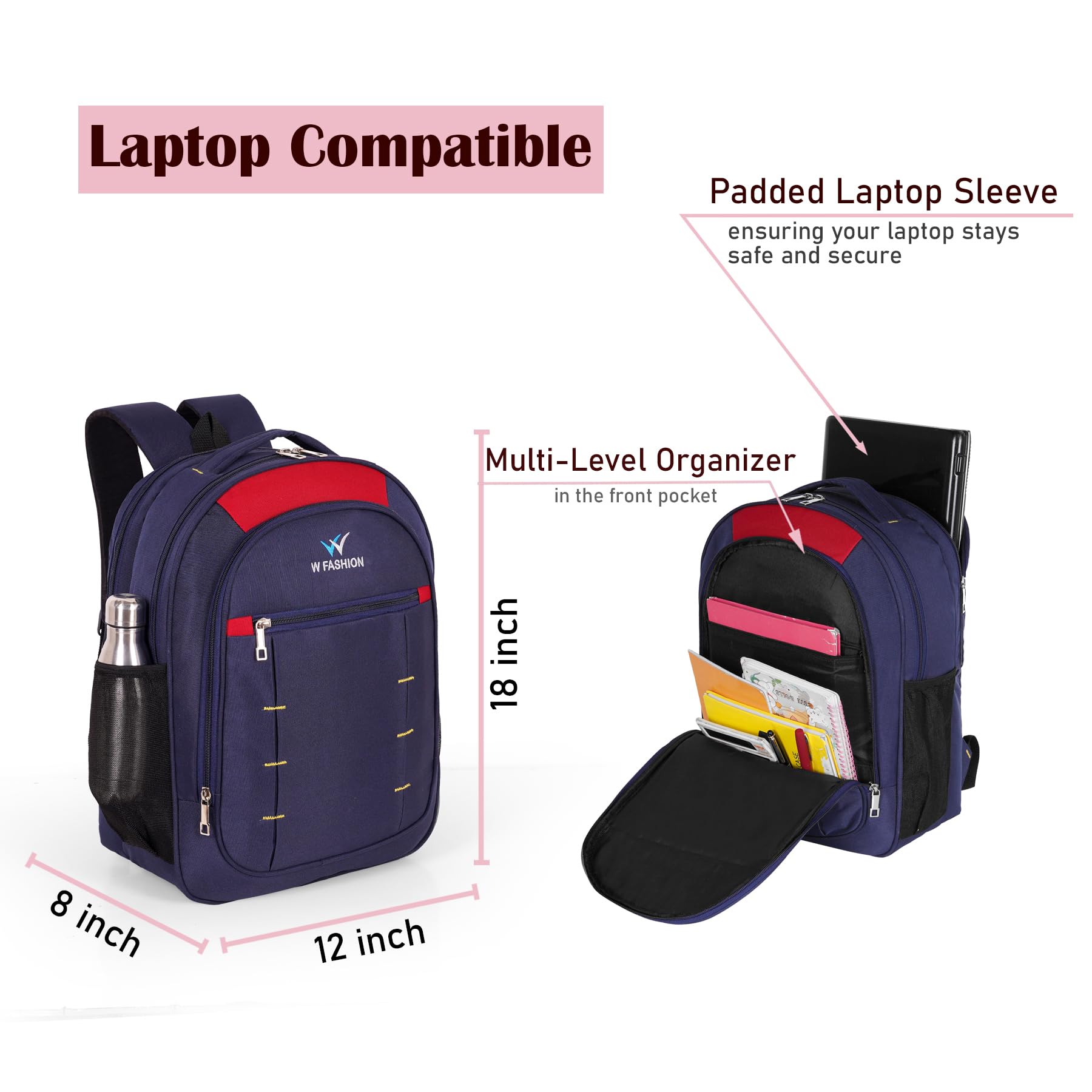 W Fashion Classic Blue Daily Use Backpack 40 Liter multi compartment lightweight waterptoof laptop backpack school college office tour & travels 1