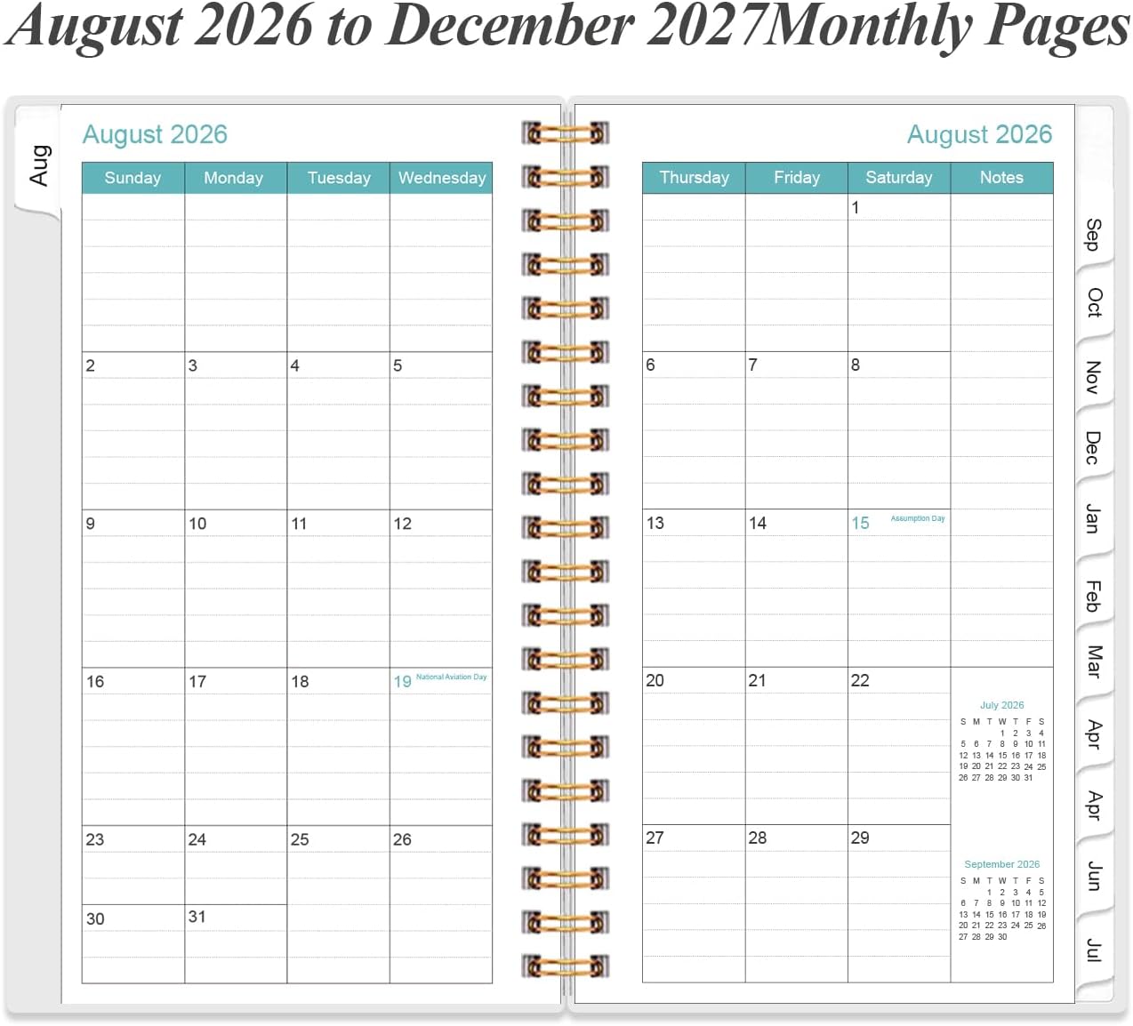 2026-2027 Monthly Planner - August 2026 - December 2027, Two Pages Per Month, 17 Monthly Calendar/Planner with Tabs, Strong Twin-Wire Binding, Inner Pocket, 3.75" x 6.5", Green image 3