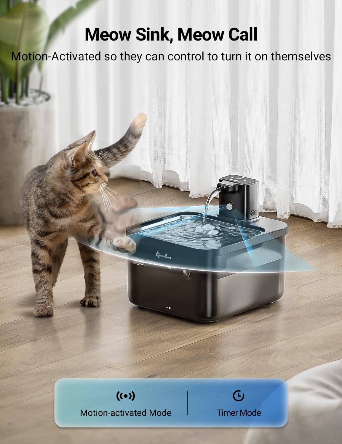 DownyPaws Fontanella per Gatti senza Fili con 6 Filtri, Alimentazione a Batteria da 4000mAh, 2,5 L Ultra Silenziosa Fontanella per Gatti con Sensore