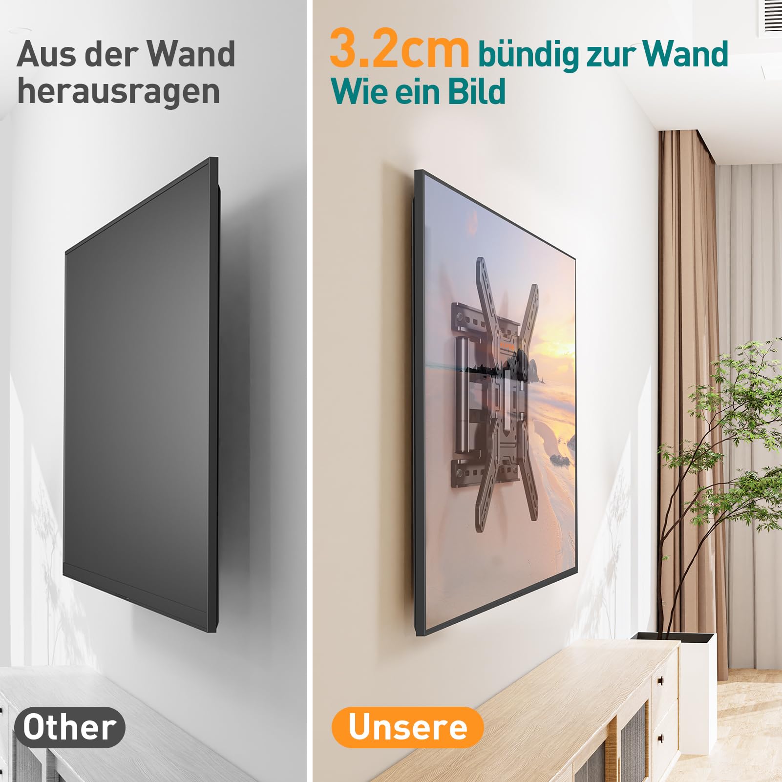 ELIVED Ultra Slim TV Wandhalterung für 26-60 Zoll Fernseher, Low Profile Wandhalterung TV schwenken und neigen, Max VESA 400x400mm, hält bis zu 40kg. Max 16“ Holzständer TV Halterung EV3033
