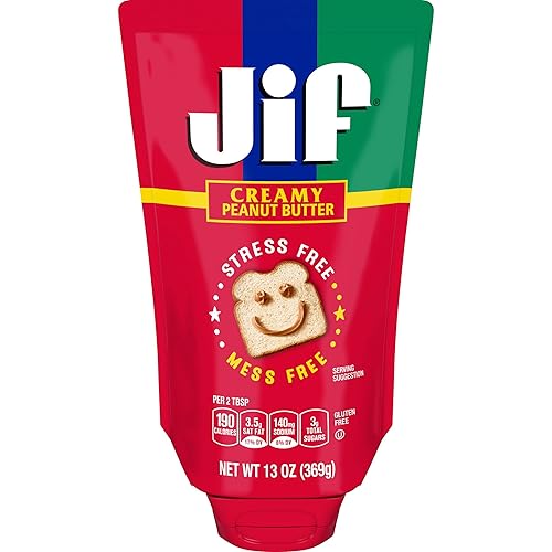 Jif Squeeze Crema de maní cremosa, bolsas resellables, 5 onzas (paquete de 24)