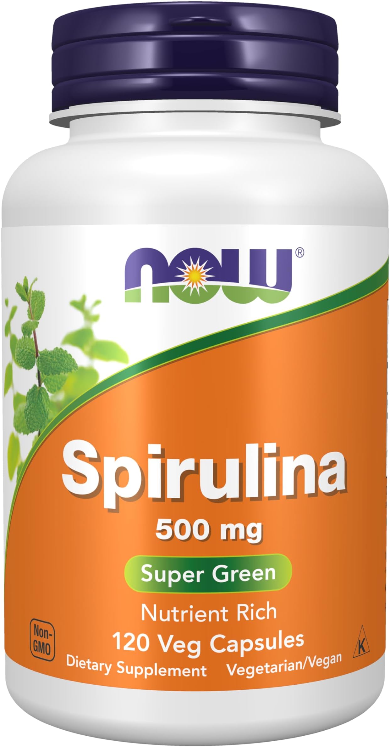 NOW Foods Supplements, Natural Spirulina 500 mg with Beta-Carotene (Vitamin A) and Vitamin B-12, and naturally occurring Protein and GLA (Gamma Linolenic Acid), 120 Veg Capsules