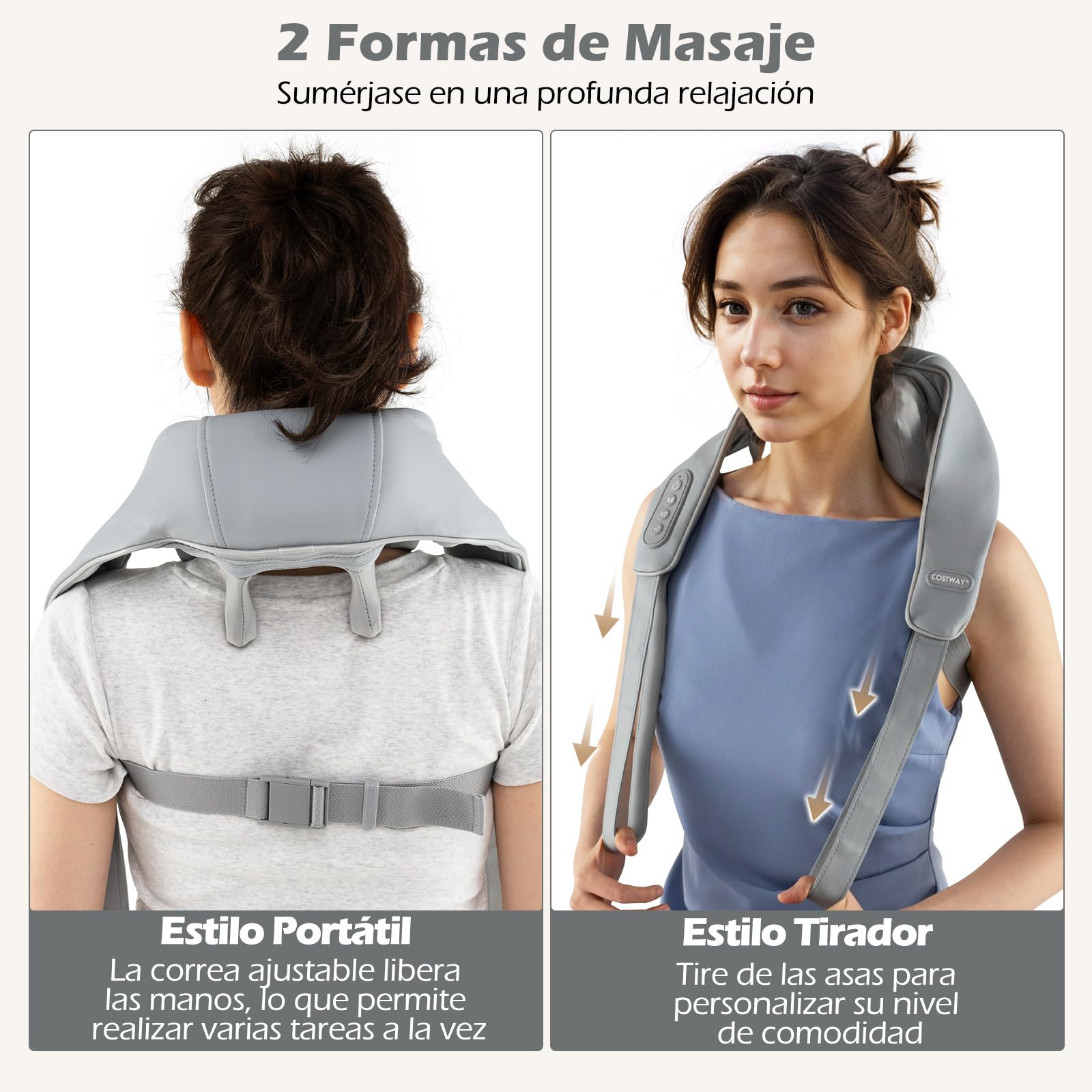 COSTWAY Masajeador de Cuello y Hombros, Masajeador Cervical con 2 Niveles de Calor, Máquina de Masaje Shiatsu de Amasamiento de Tejido Profundo con Almohada Masajeadora (Gris)