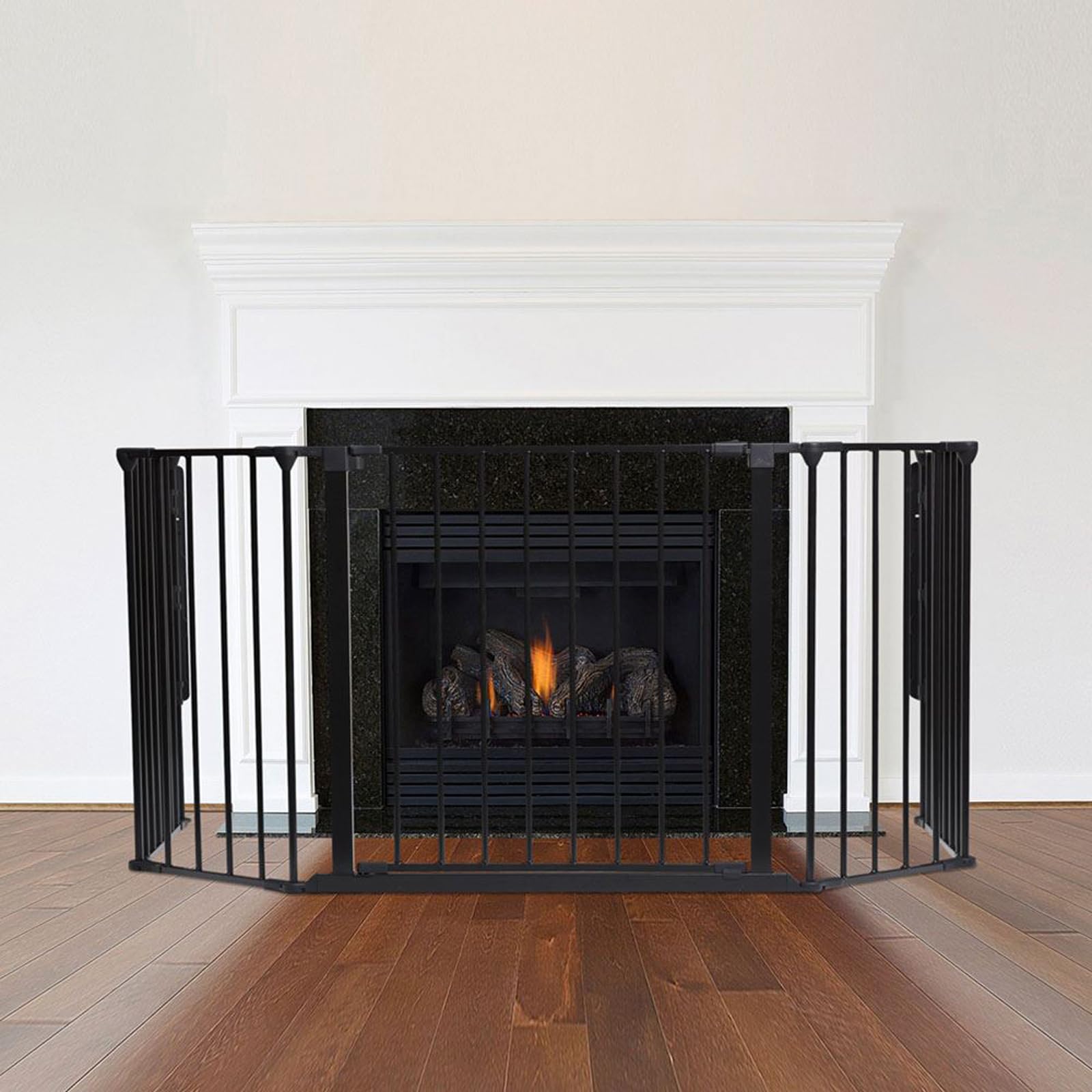 Safetots Multi Panel Fire Surround, 69cm Deep x 118cm Wide, Black, 70cm Tall, Child and Pet Fire Safety, Baby and Toddler Fire Guard, Safety Barrier for Fireplaces, Easy Installation