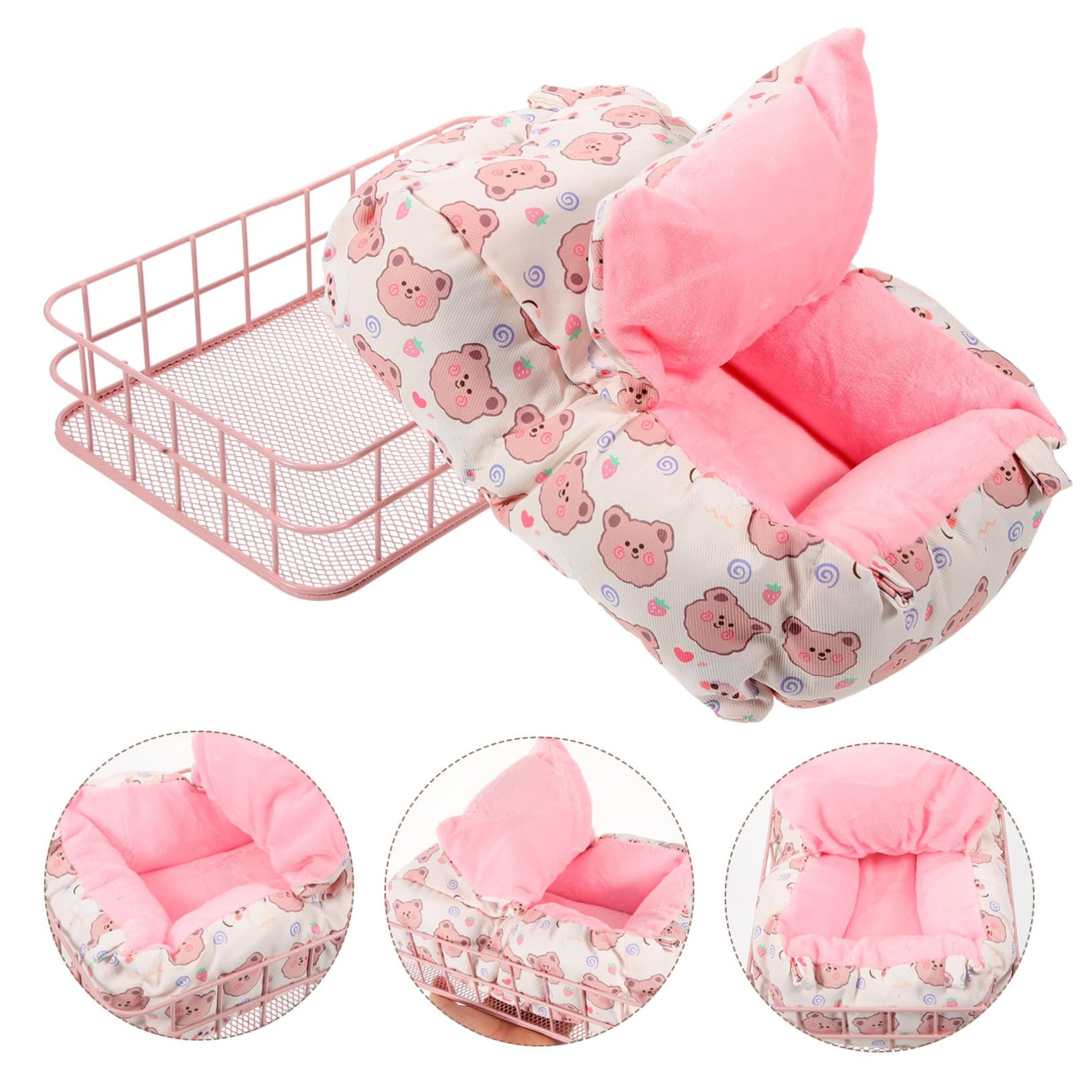 SUPVOX Letto in Ferro per Criceti, Nido Decorativo 2 Pezzi Rosa | Riposo Quotidiano, Struttura in Ferro e Cotone, per Furetto e Roditore, Accessorio per Piccole Gabbie