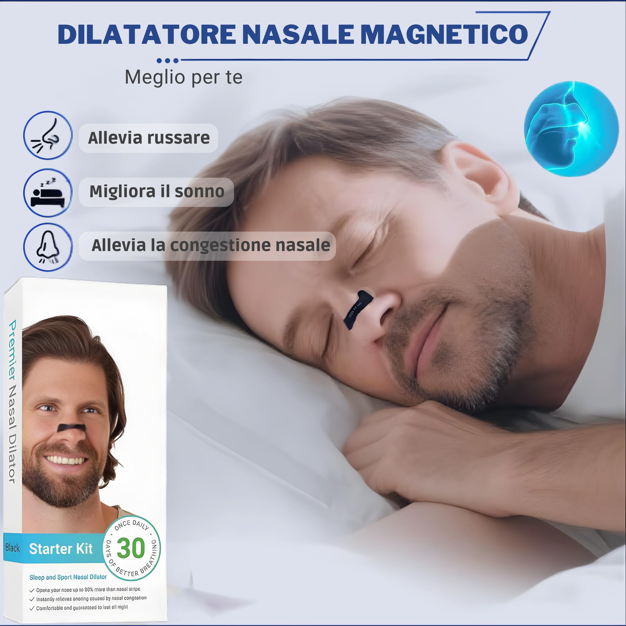 Cerotti Nasali Magnetici Antirussamento - 60 Pezzi Extra Forti Riutilizzabili, Dilatatori Nasali con Nastro M Premium per Sonno Migliore e Sport