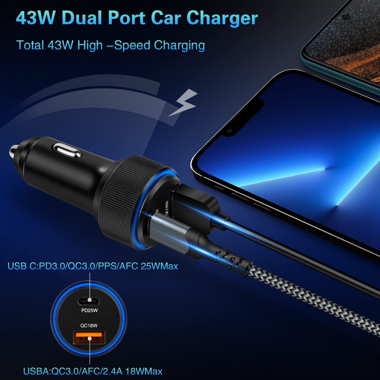Amazon.co.jp: USB C 高速充電器 43W iPhone 車用充電器 【2個パック