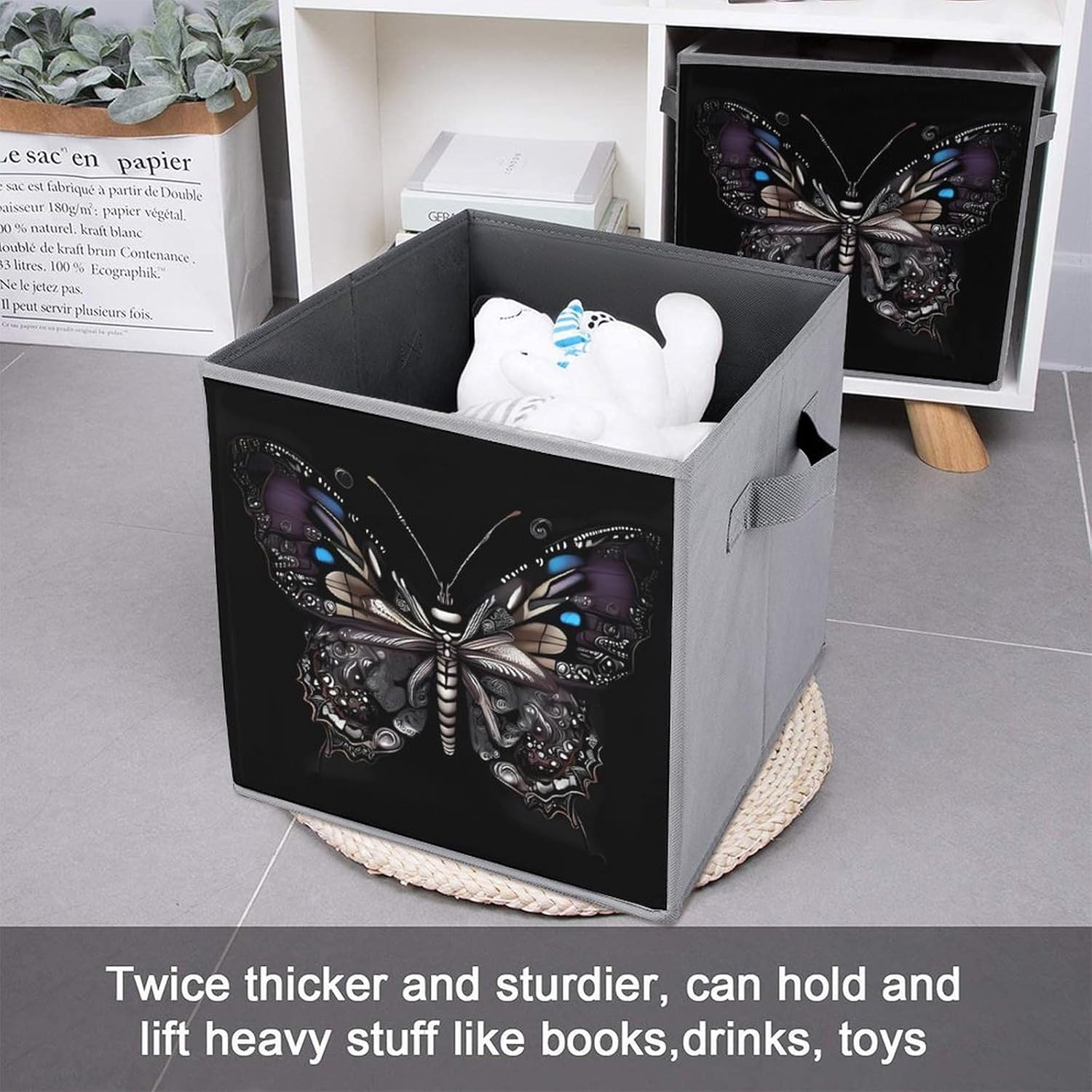 Science Butterfly Foldable Storage Box with Handles, Durable Oxford Storage Cubes, 2PCS Collapsible Closet Organizer for Home, Shelf, Office, Travel