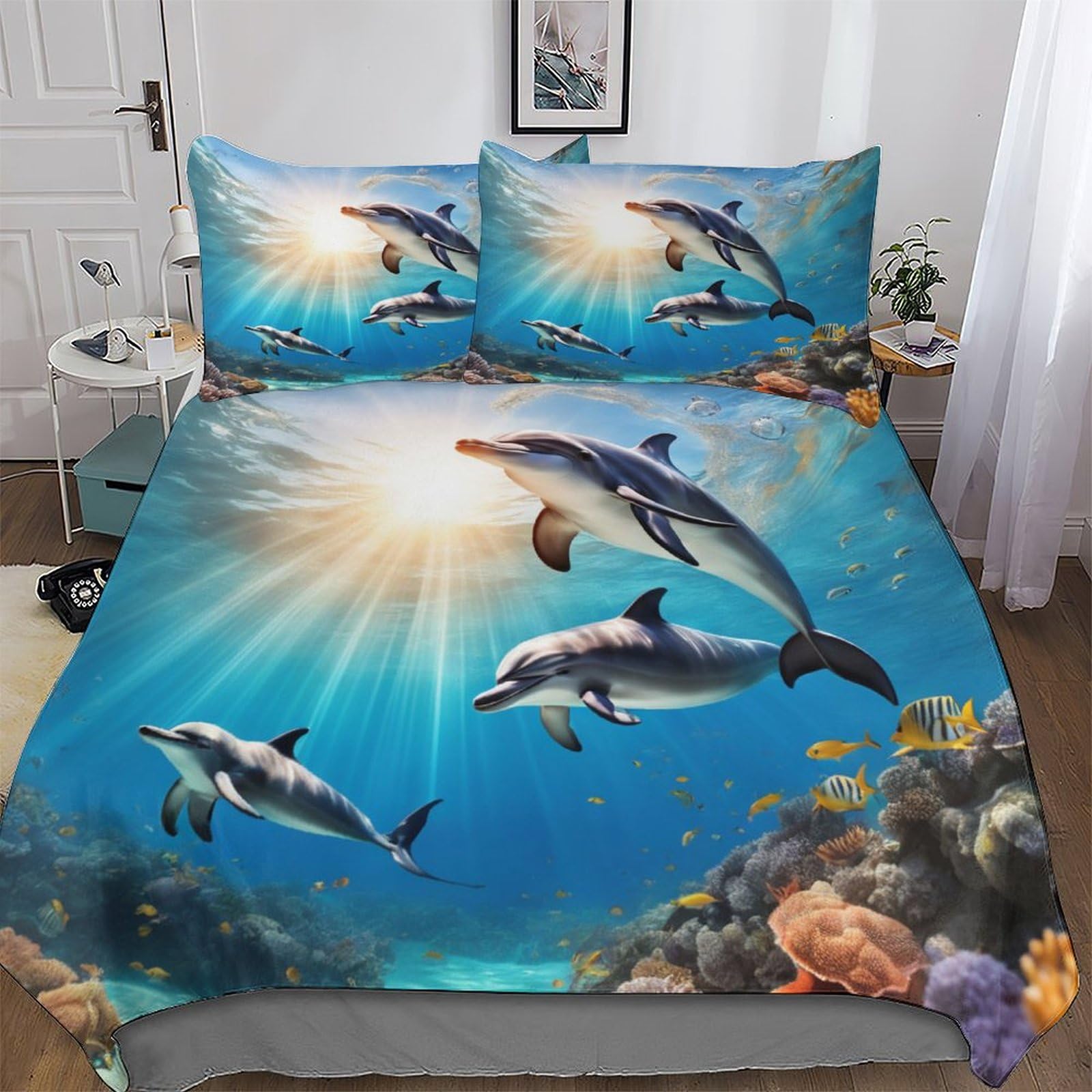 Parure de couette dauphin 200x200cm pour transformer la chambre des enfants