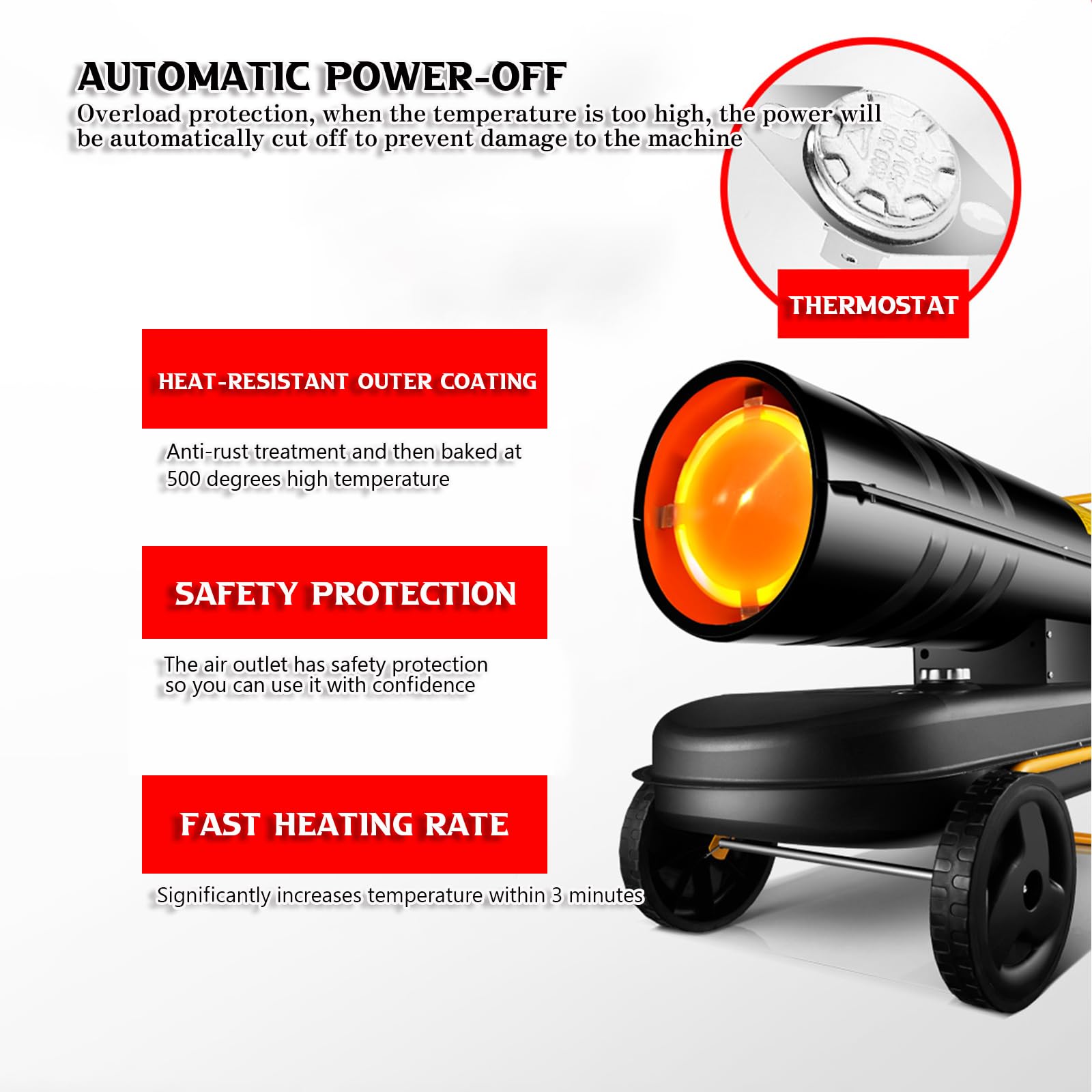 Riscaldatore di spazio a cherosene diesel da 20 kW, termostato regolabile, superficie di riscaldamento 600 m3, design con ruote, grande serbatoio carburante per garage e officine