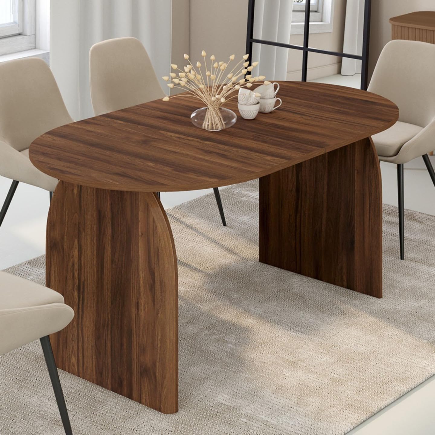 IDMarket - Table à Manger Extensible japandi Ovale Edith 6-10 Personnes Effet Noyer 160-200 cm