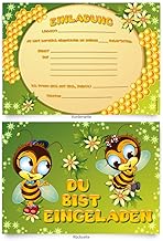 Einladungskarten (8 Stück) zum Selbstausfüllen für Kindergeburtstag - „Bienen“