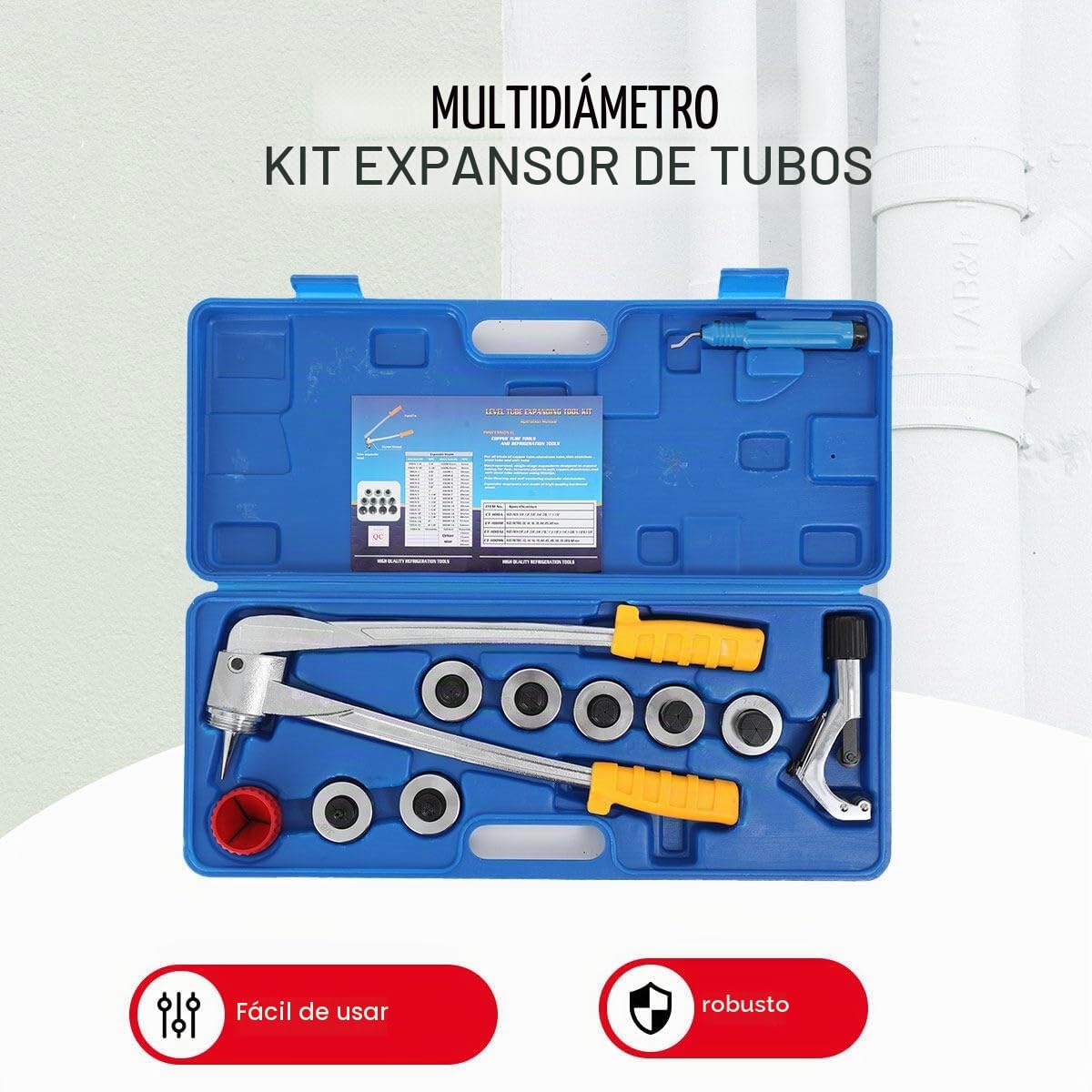 Juego de expansores de tubos de 10-28mm; juego de separadores de tubos, juego de expandidores de tubos, herramienta de expansión de tubos para tubos de cobre, latón y aluminio, con cabezas de