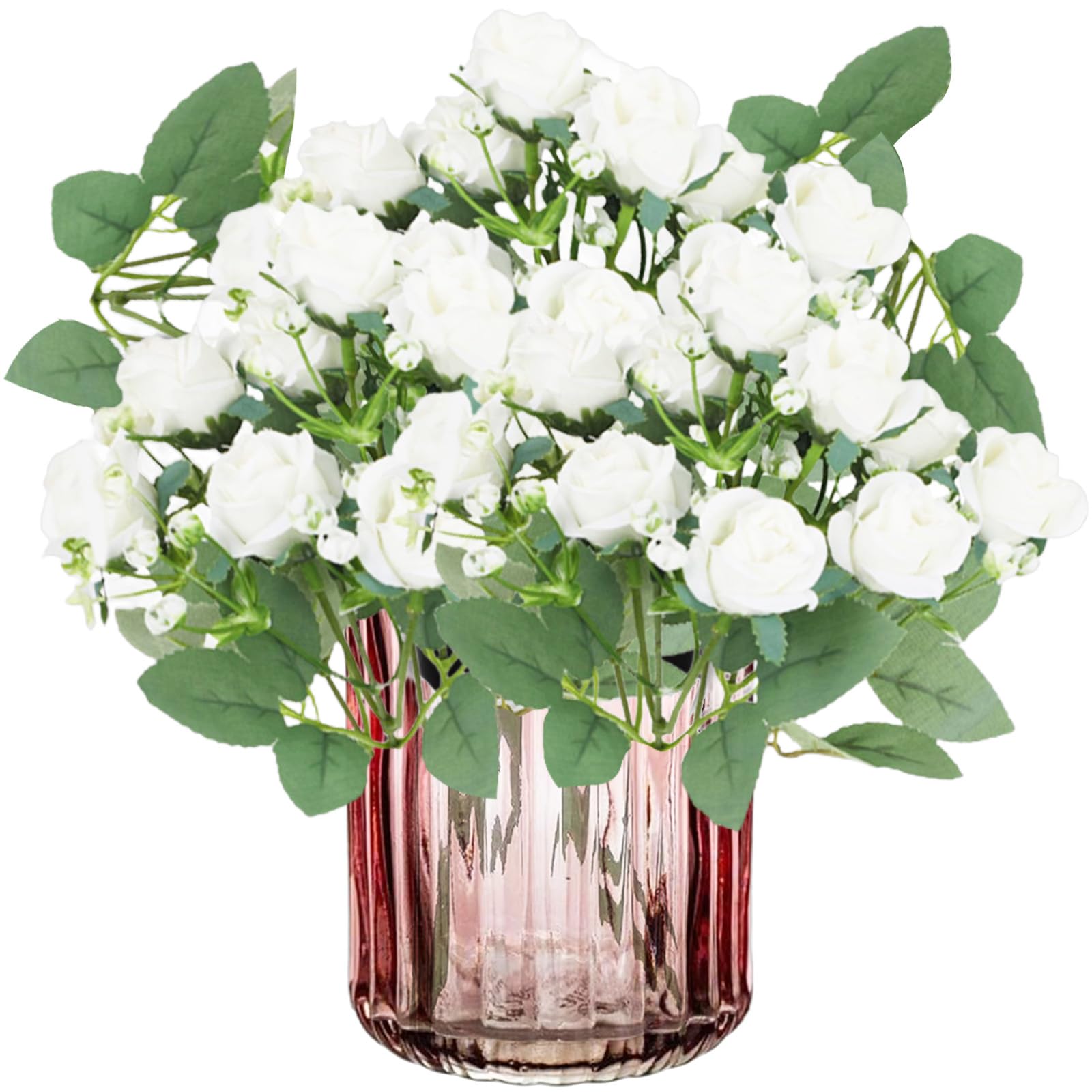 astylishome Decorative Artificial Flowers 30 pcs Faux Rose with Stems Fake Flower White Roses Valentines Day Decor Floral Arrangement Table Centerpieces Decorations 1607 — image 1