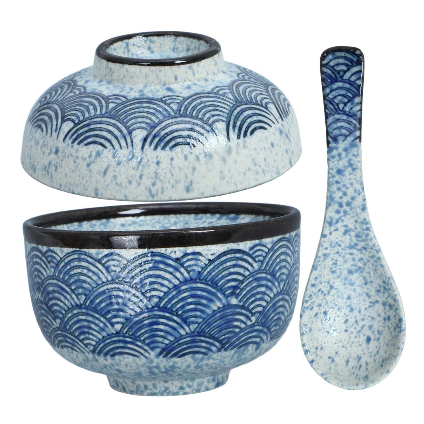 Japanisches Keramik-Schüssel-Set mit Deckel für Miso-Suppe und Heimreis