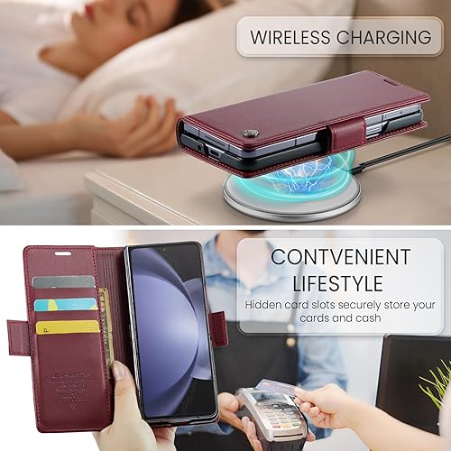 Miniatura 9 de LBYZCASE Funda tipo cartera para Galaxy Z Fold 5 (5G 2023) tarjetero con bloqueo RFID, cuero con función atril, magnética, a prueba de golpes, funda