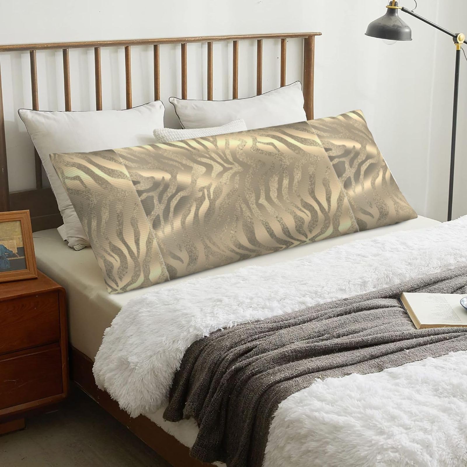 Safari African Gold Glam Zebra Animal Skin Sepia, Body Pillow Cover with Zipper,Long Body Pillowcase 20 x 60 in