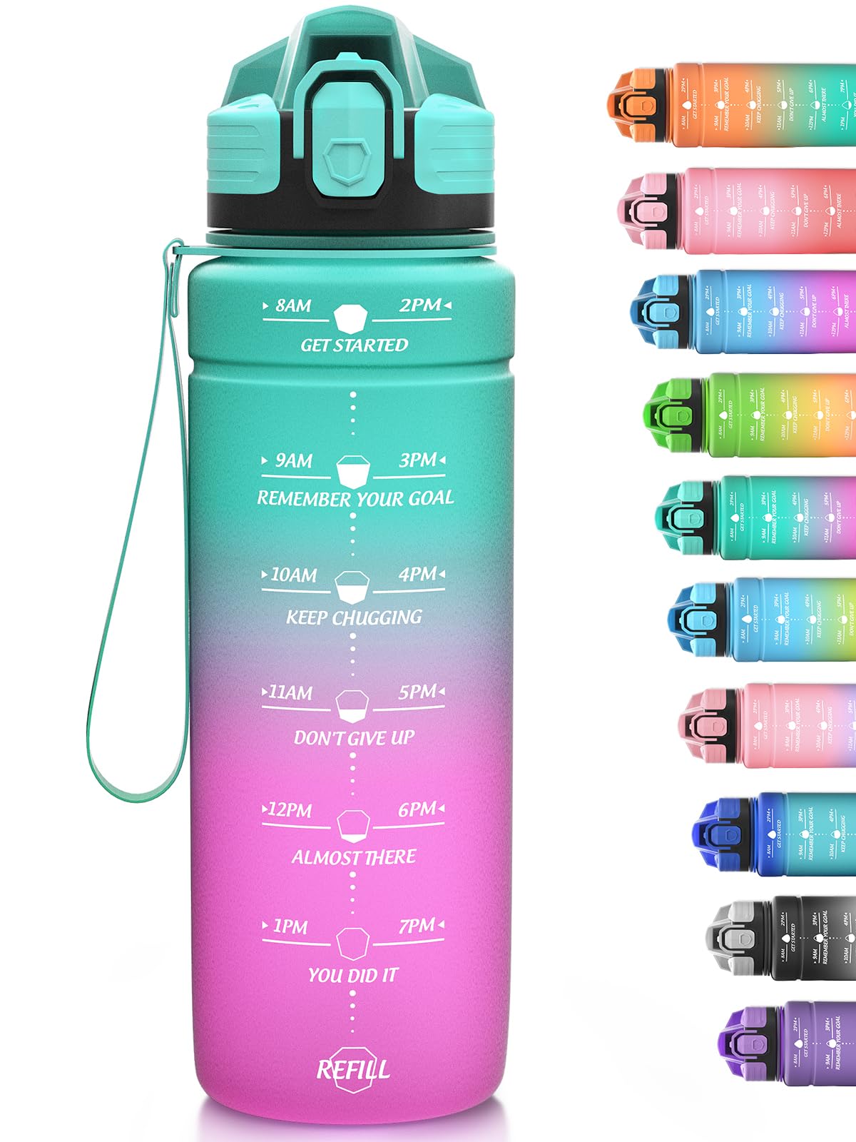 Niggeey Sport Trinkflasche 500ml, 700ml, 1L, 1,5L Trinkflasche Kinder Auslaufsicher, BPA-frei Tritan Motivierende Wasserflasche mit Zeitmarkierung, Sportflasche für Kinder, Schule, Fitness, Gym