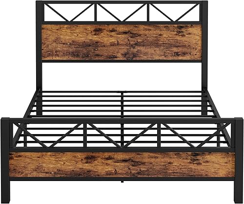 Miniatura 6 de LIKIMIO Marco de cama Queen cabecero industrial alto de 512 pulgadas marco de cama de plataforma Queen con soporte de metal fuerte sólido y estable