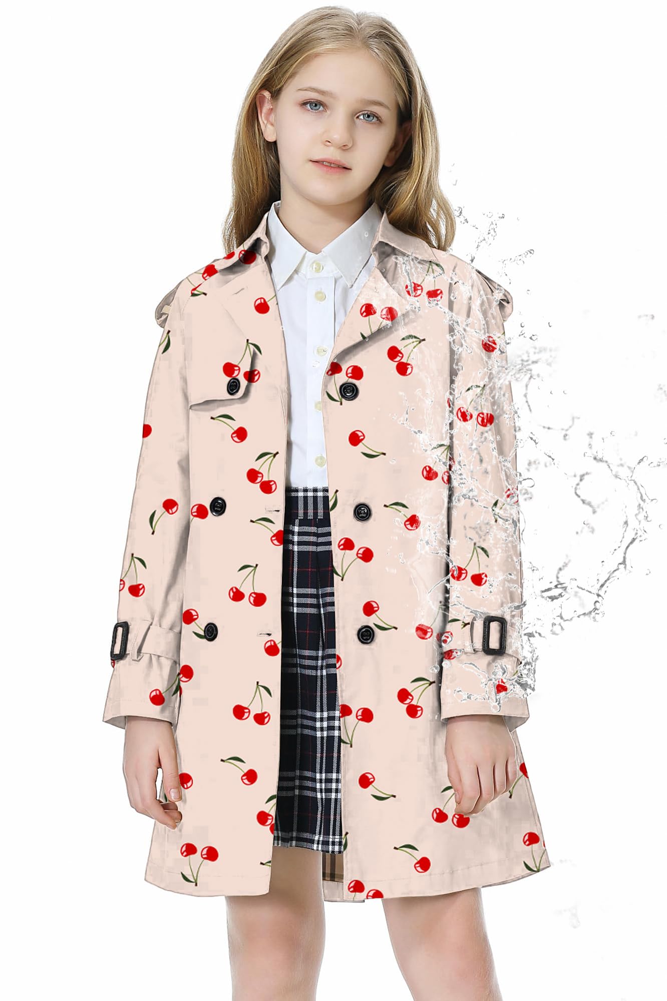 Betusline Womens &amp; Girls Waterproof Trench Coat Double Breasted Lapel Overcoat Outerwear, 3 Years - Women 2XL