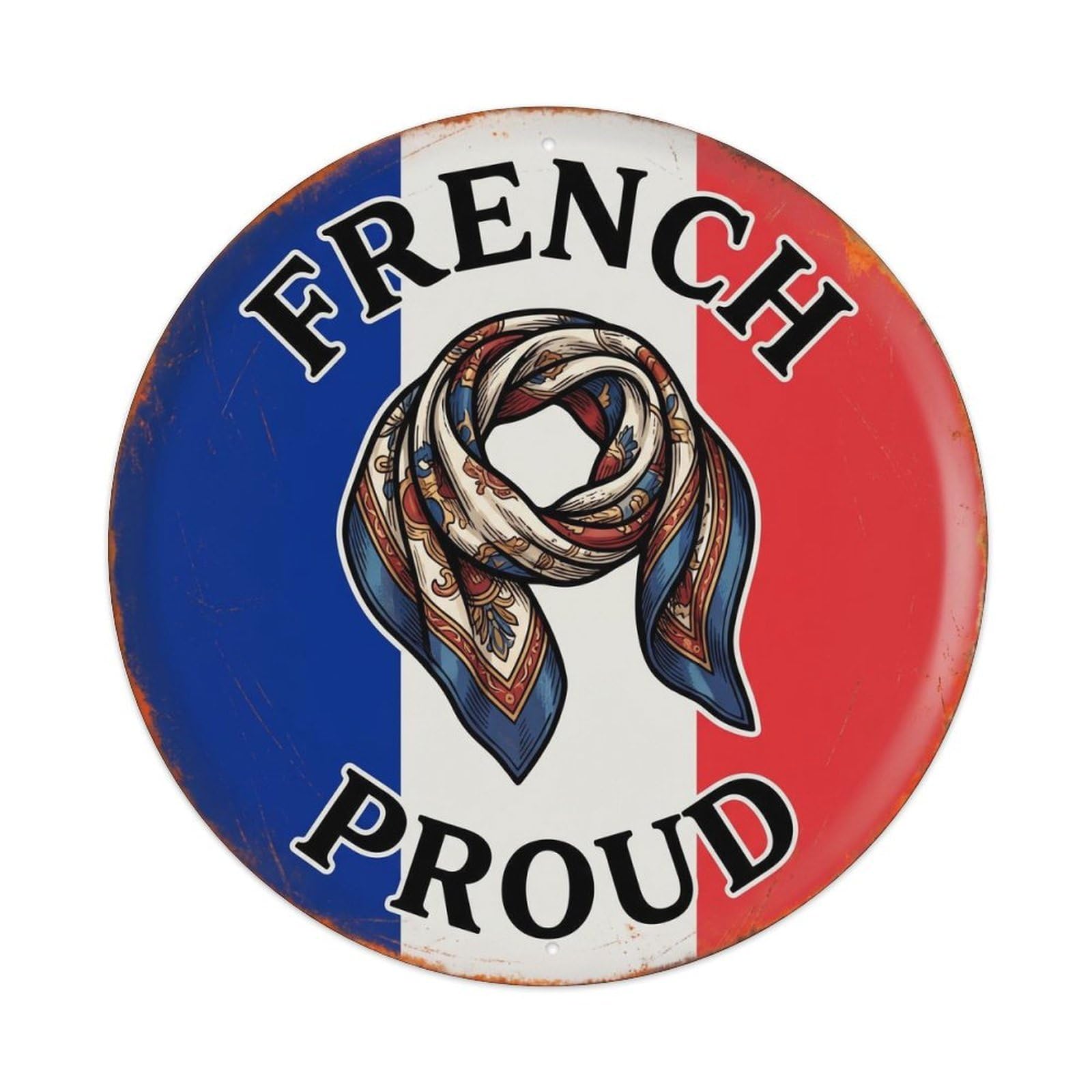 Olhnbad Style French Proud Scarf Classic Apparel Heritage Emblem Metal Tin Sign