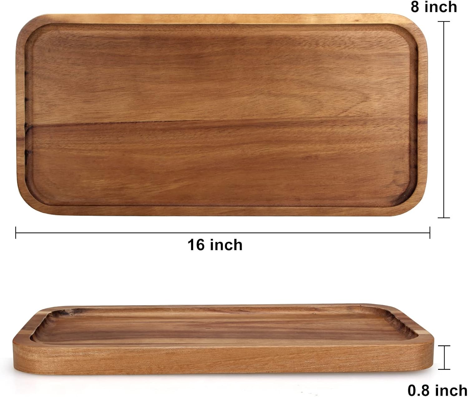 16" x 8" Large Wooden Serving Tray for Decor Party Charcuterie Boards Rectangular Acacia Wood Dessert Platters Rectangle Cake Dessert Plates Food Cheese Platter Board Snack Kitchen Dishes Tray - Image 5