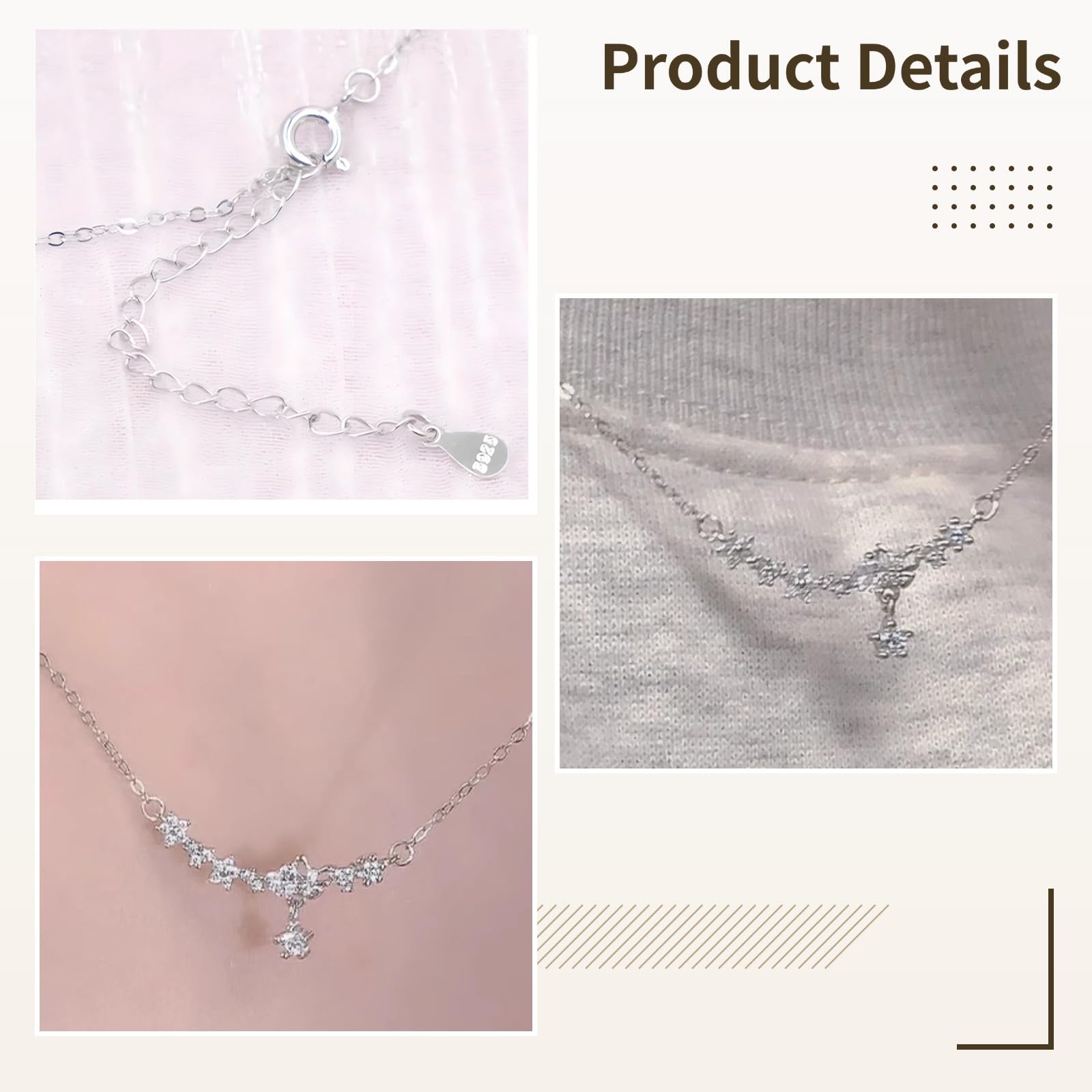Collar de estrella de plata, collar de estrella de plata S925 con colgante de mariposa, cadena ajustable de 17 + 2 pulgadas, paquete listo para regalo, incluye paño de limpieza