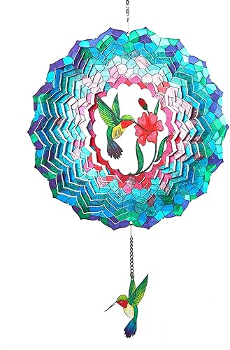 Molinillos de viento colgantes, 12 pulgadas 3D cinético colibrí giratorio de viento para decoración de patio y jardín, de acero inoxidable,