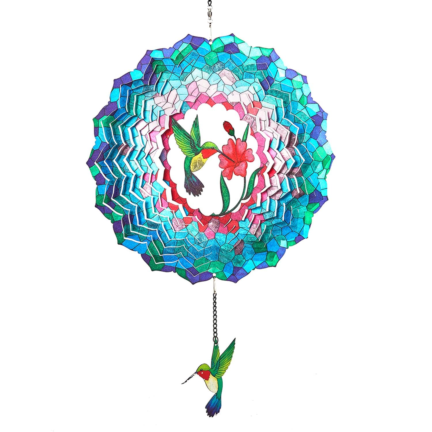 Wind Spinners Hanging, 12 Inches 3D Kinetic Hummingbird Wind Spinner for Yard and Garden Decor Stainless Steel Indoor Outdoor Decor Laser Cut Art